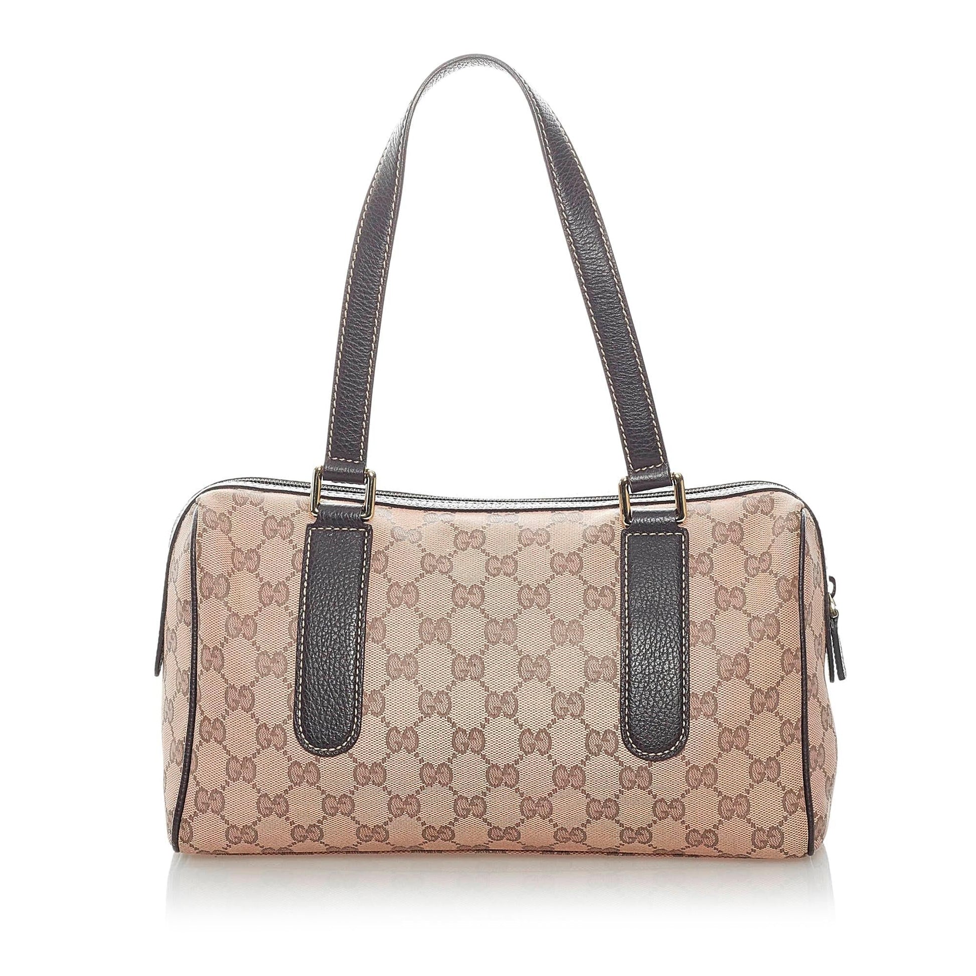 Gucci GG SHG Canvas Calf Brown Satchel Bag 5