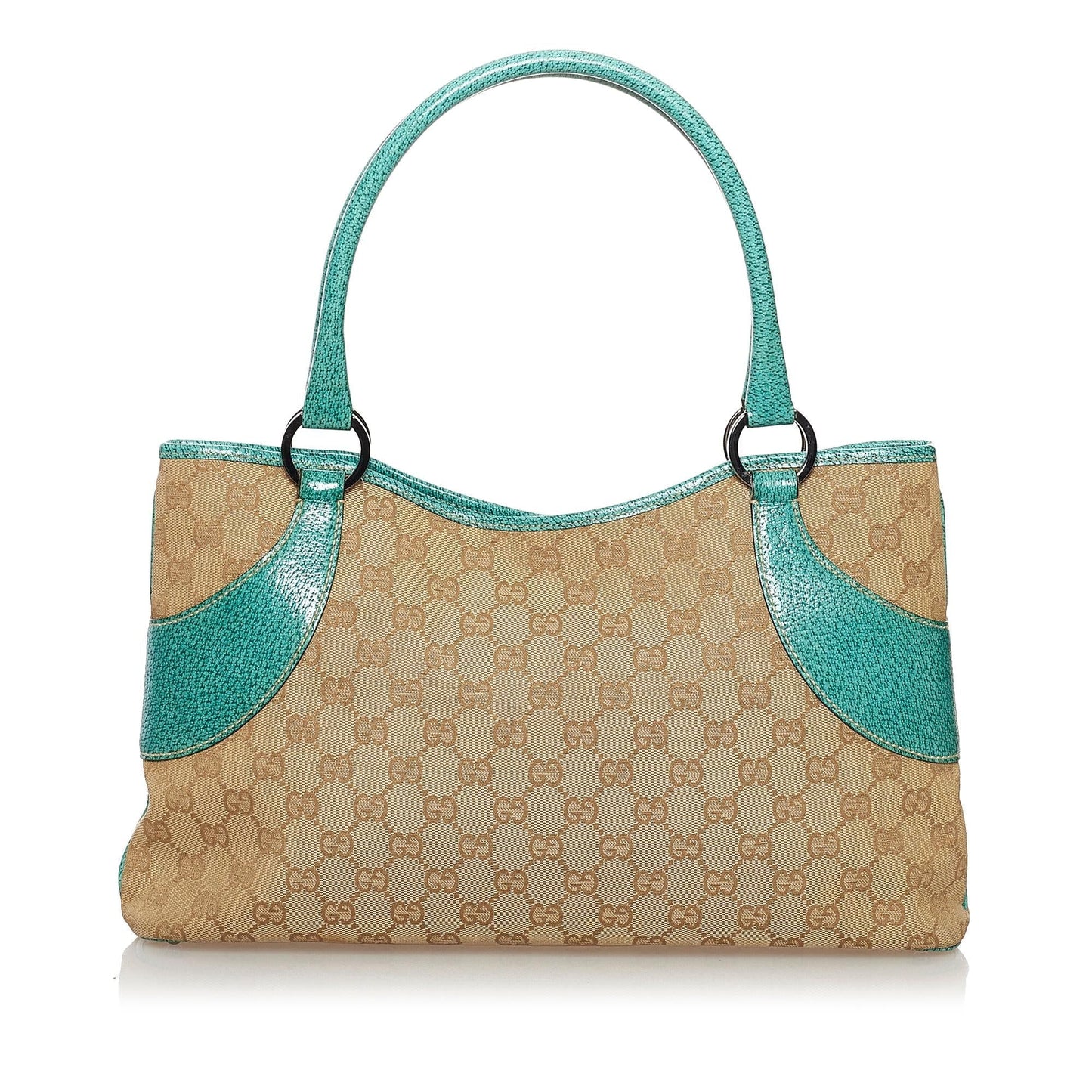 Gucci GG SHG Canvas Calf Brown Green Satchel Bag 3