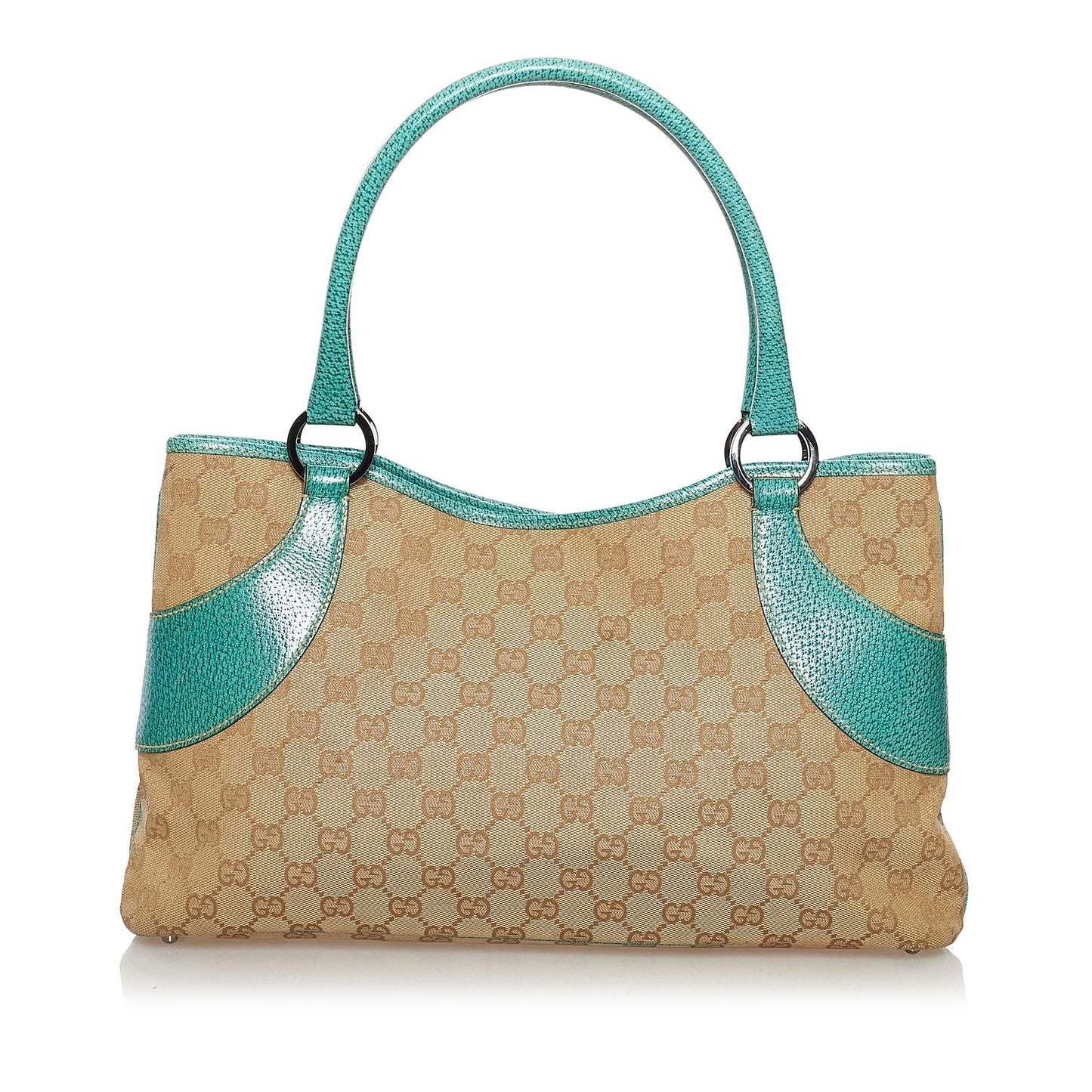 Gucci GG SHG Canvas Calf Brown Green Satchel Bag 3