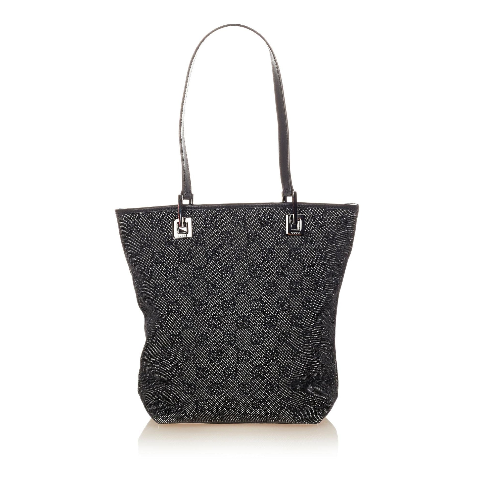Gucci GG SHG Canvas Calf Black Grey Satchel Bag