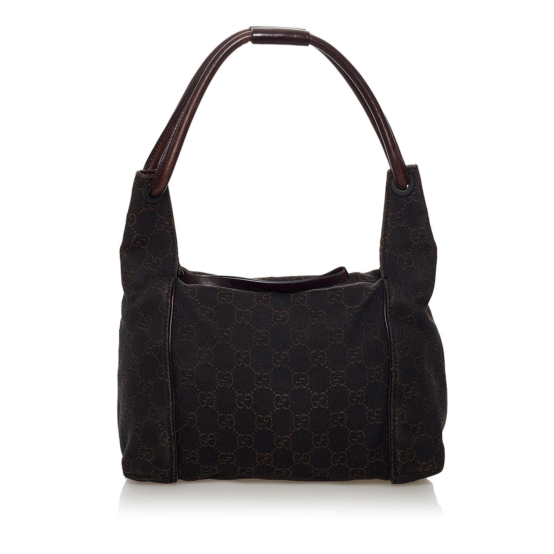 Gucci GG SHG Canvas Calf Brown Satchel Bag