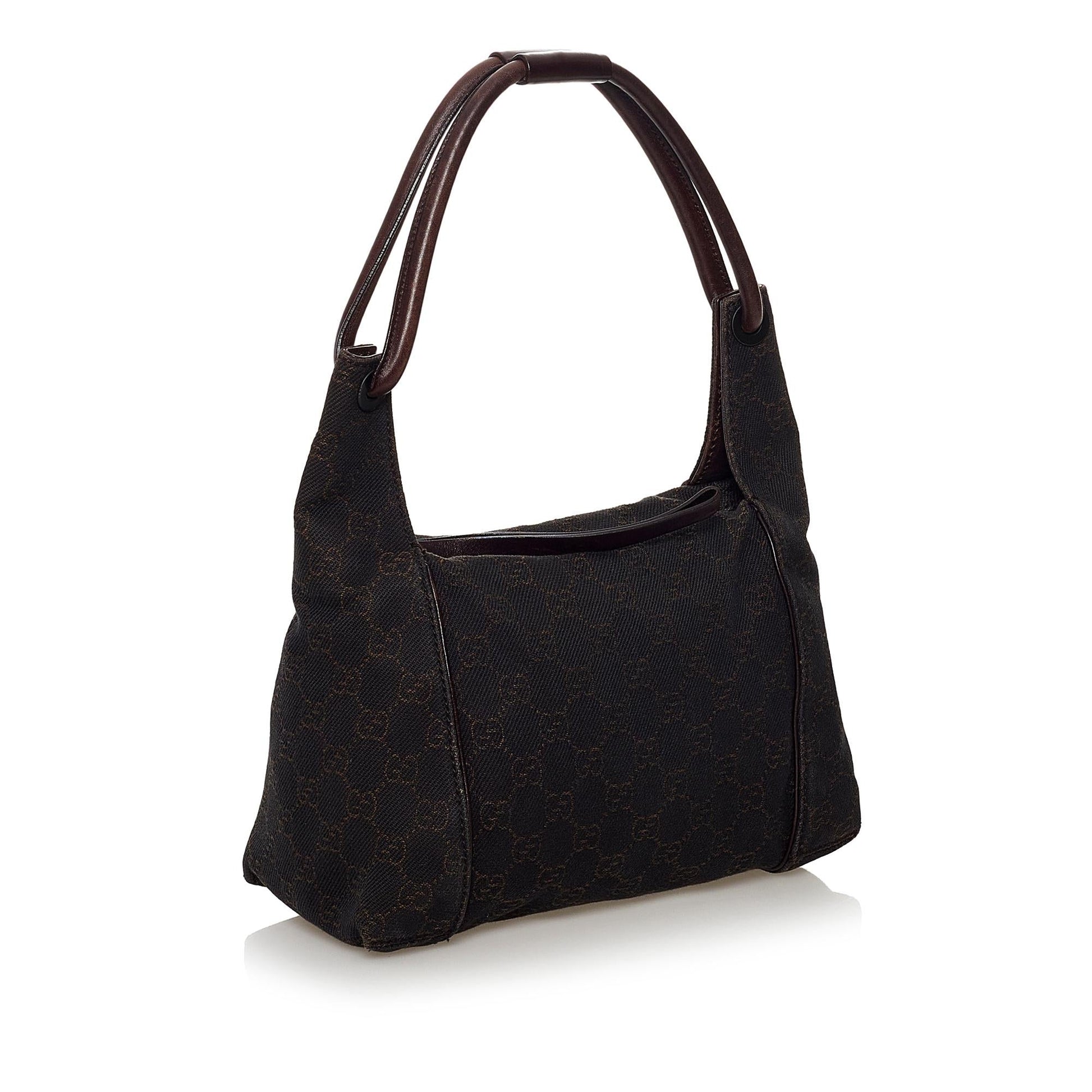 Gucci GG SHG Canvas Calf Brown Satchel Bag