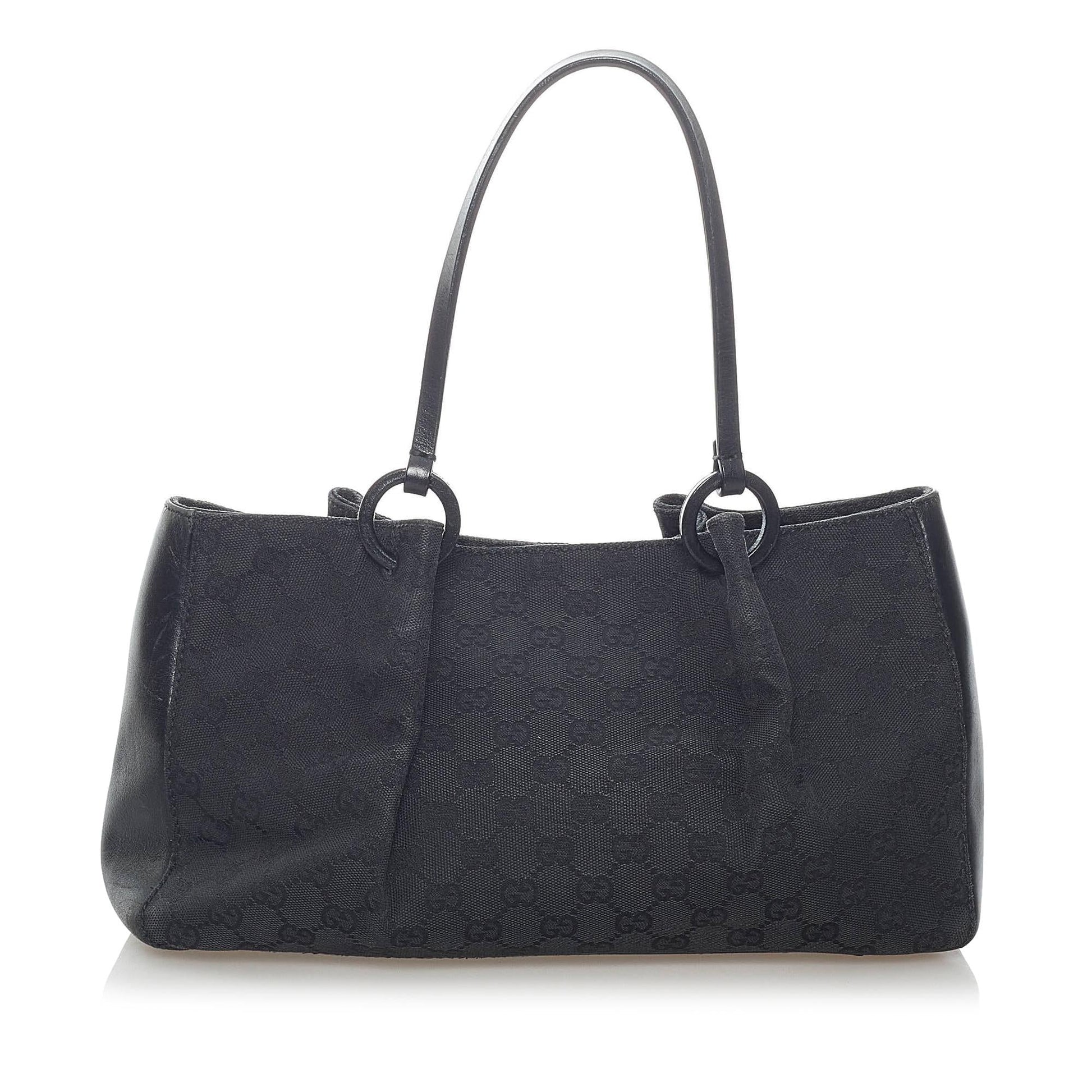 Gucci GG SHG Canvas Calf Black Satchel Bag 4