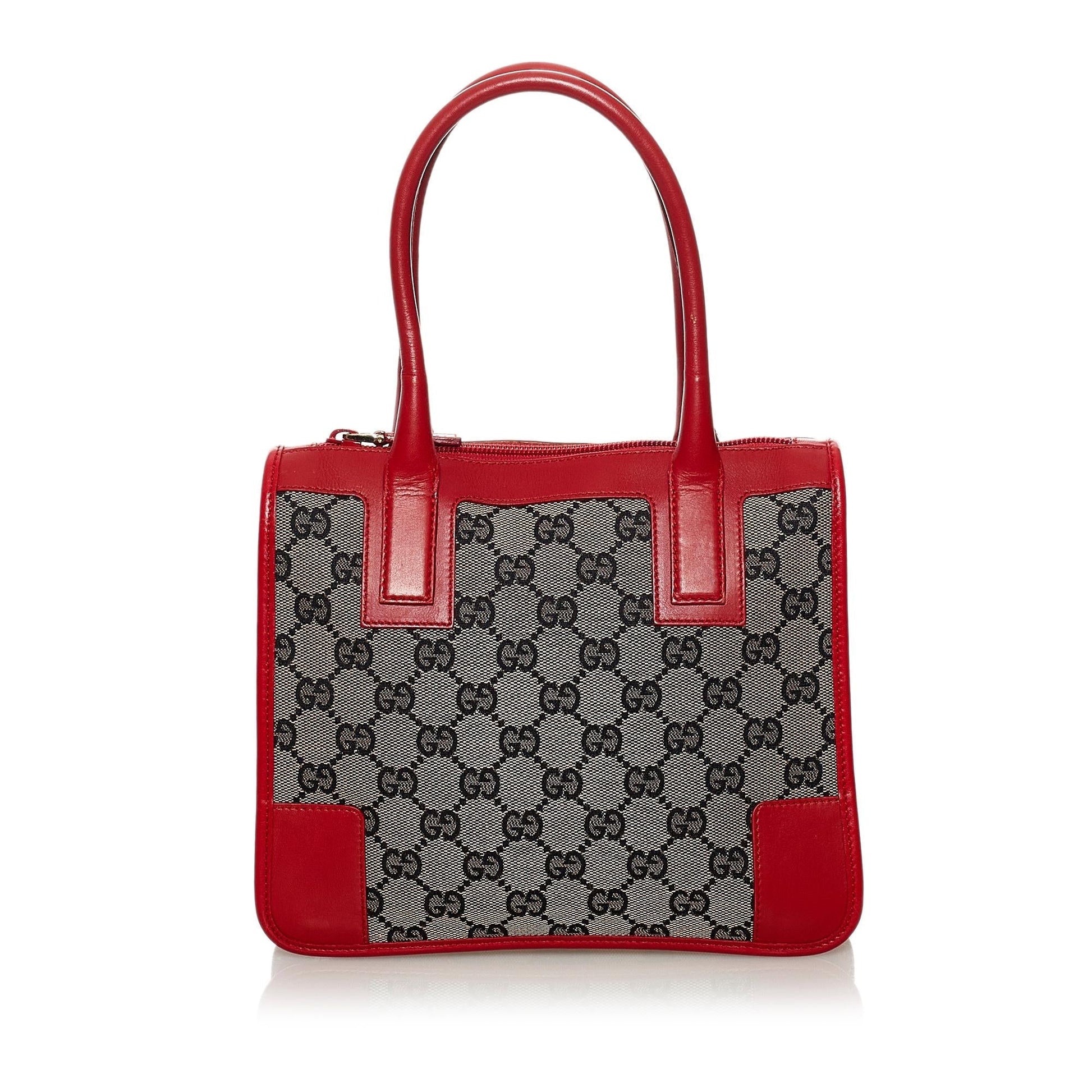 Gucci GG SHG Canvas Red Grey Satchel Bag