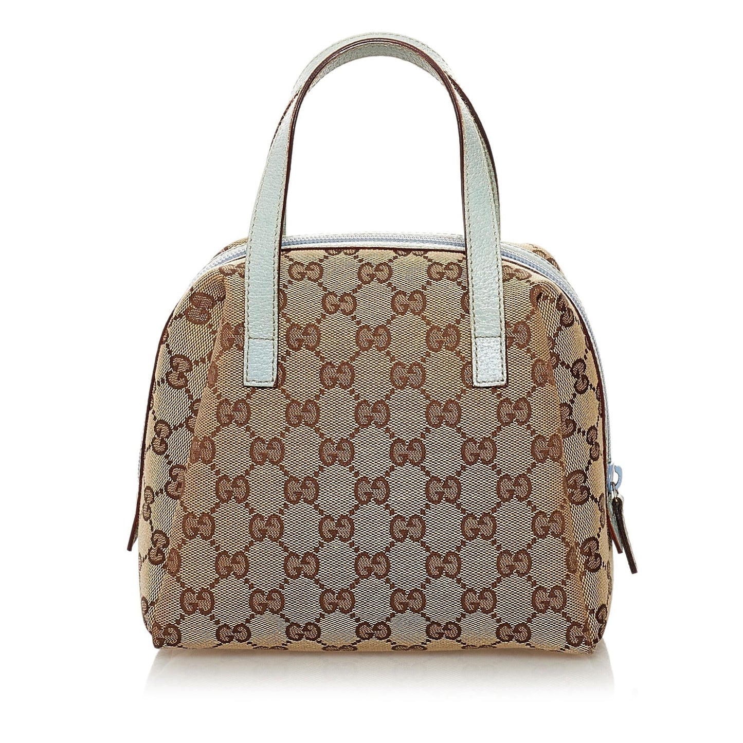 Gucci GG SHG Canvas Calf Brown Blue Satchel Bag