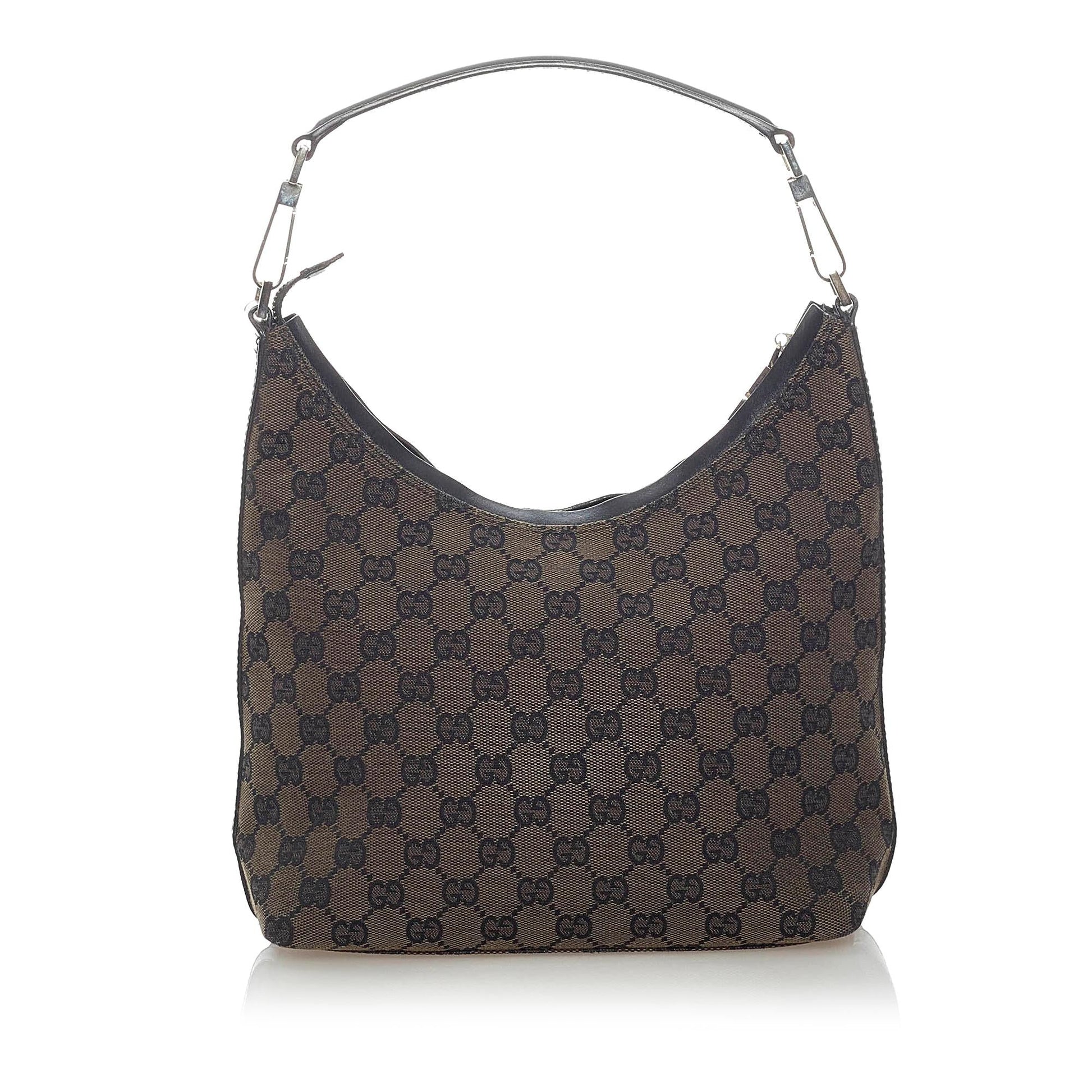 Gucci GG SHG Canvas Calf Brown Satchel Bag Handbag Shg