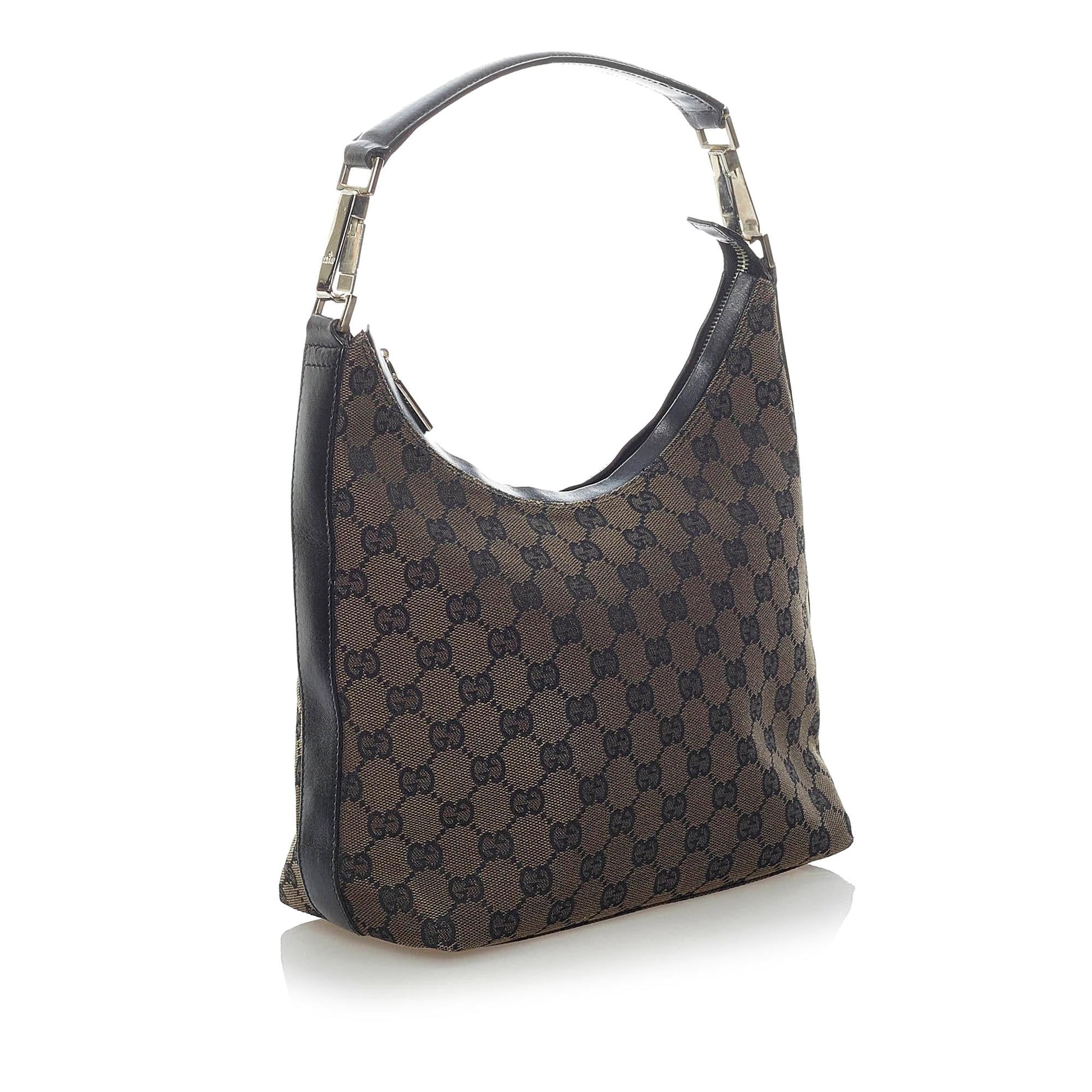 Gucci GG SHG Canvas Calf Brown Satchel Bag Handbag Shg