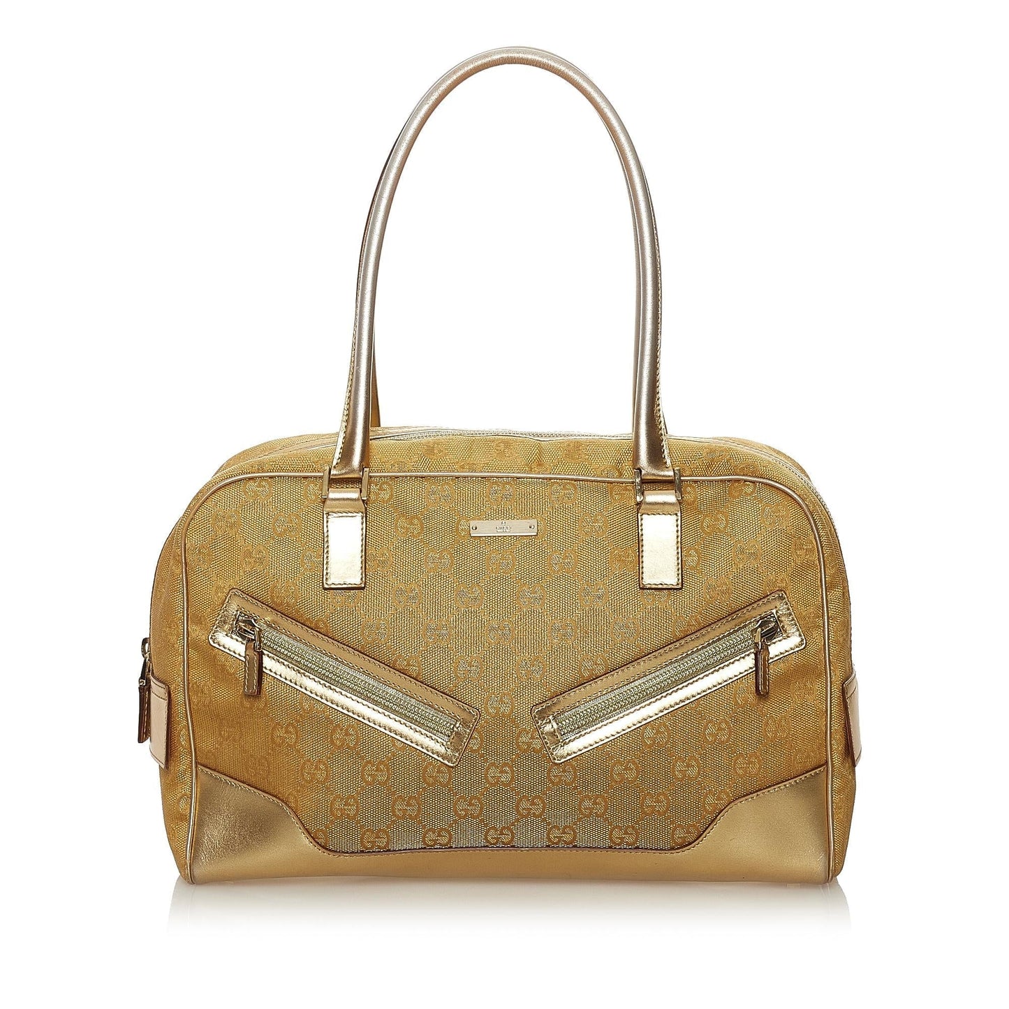 Gucci GG SHG Canvas Calf Gold Satchel Bag