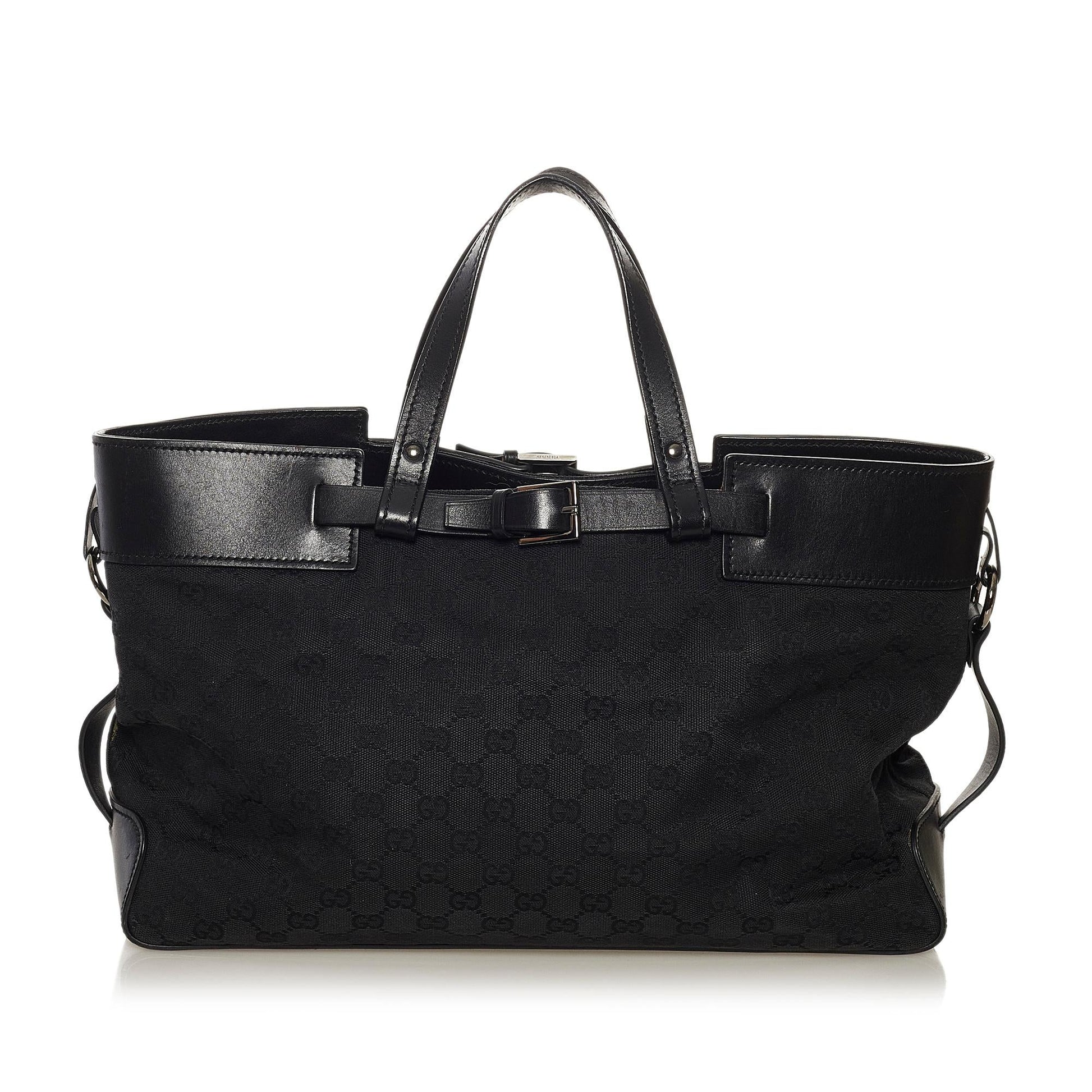 Gucci GG SHG Canvas Calf Black Satchel Bag