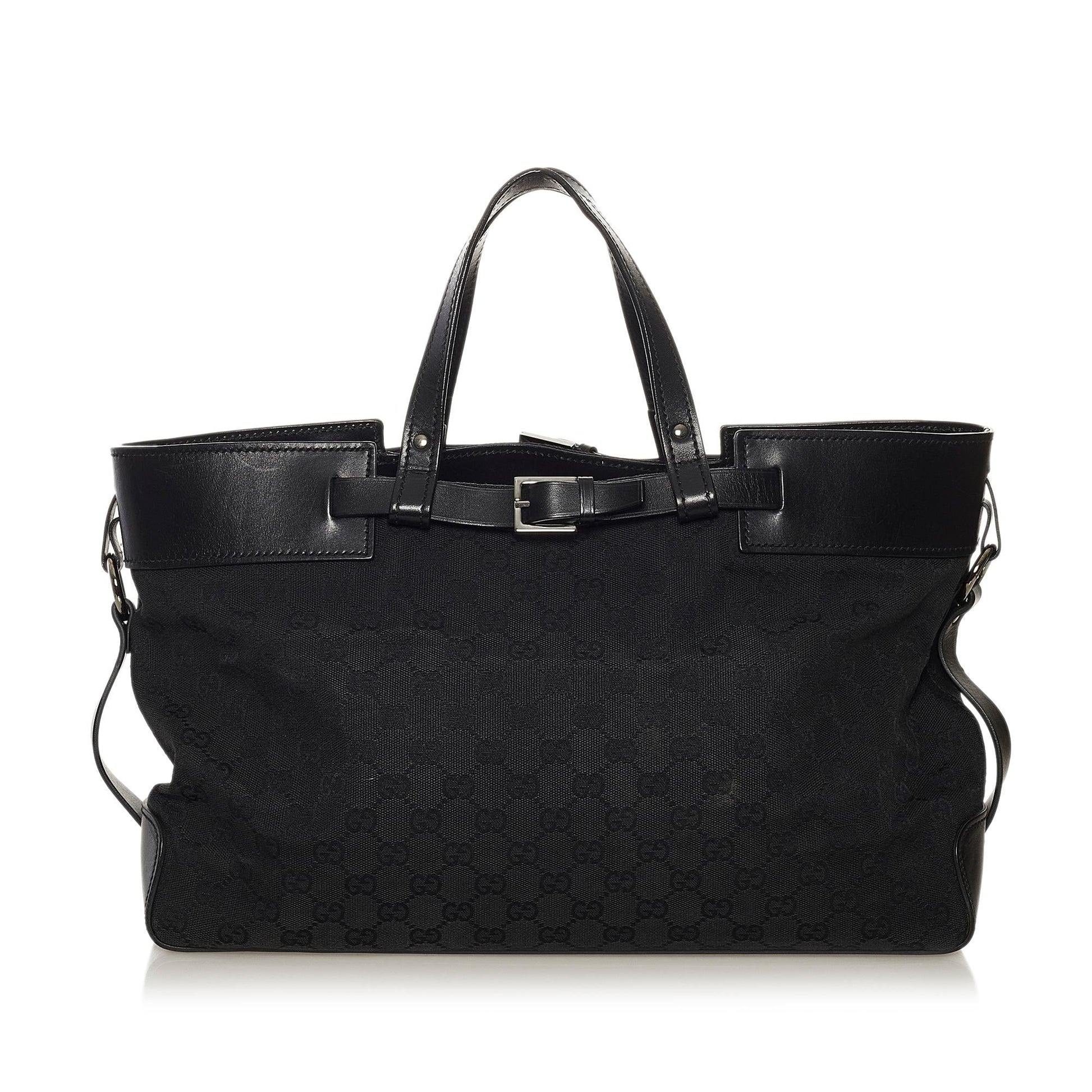 Gucci GG SHG Canvas Calf Black Satchel Bag