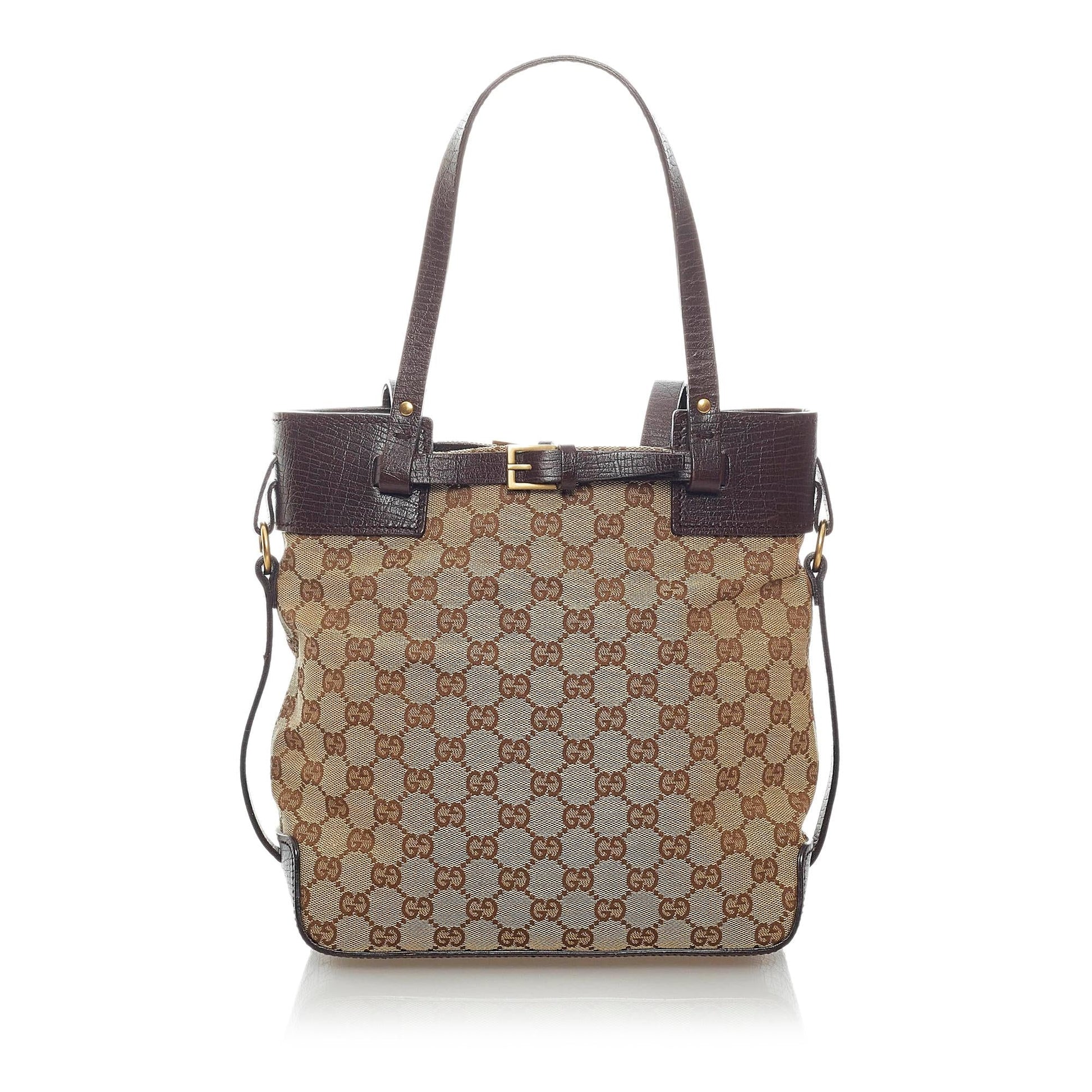 Gucci GG SHG Canvas Calf Brown Satchel Bag 3