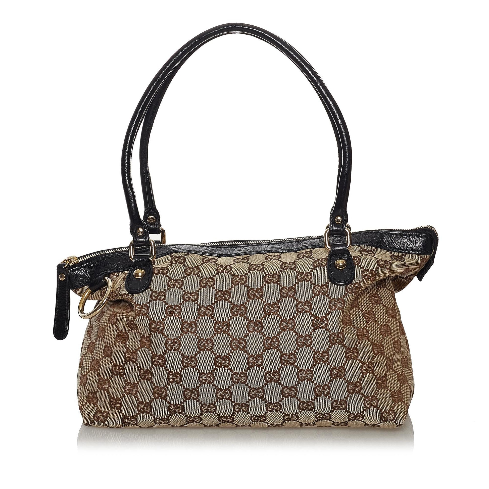 Gucci GG SHG Canvas Black Brown Satchel Bag