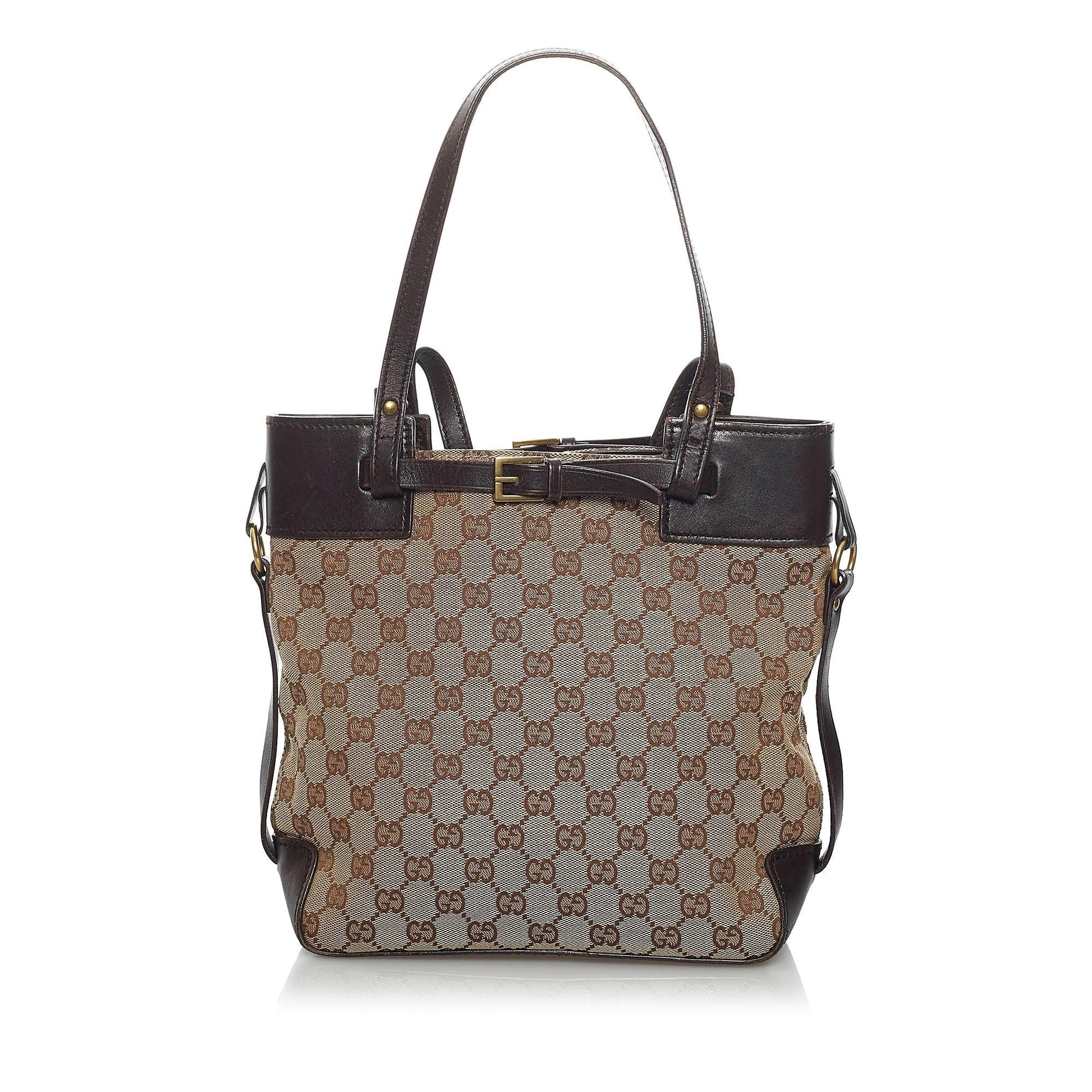 Gucci GG SHG Canvas Calf Brown Satchel Bag 4