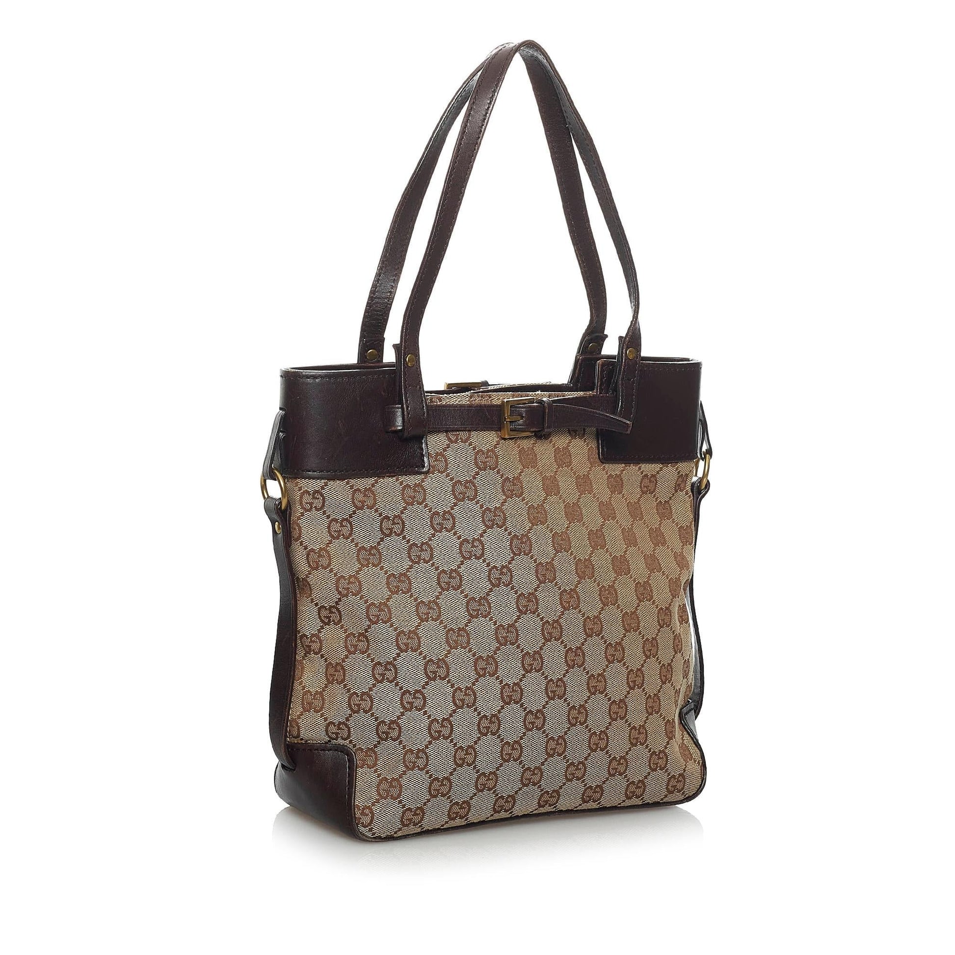 Gucci GG SHG Canvas Calf Brown Satchel Bag 4