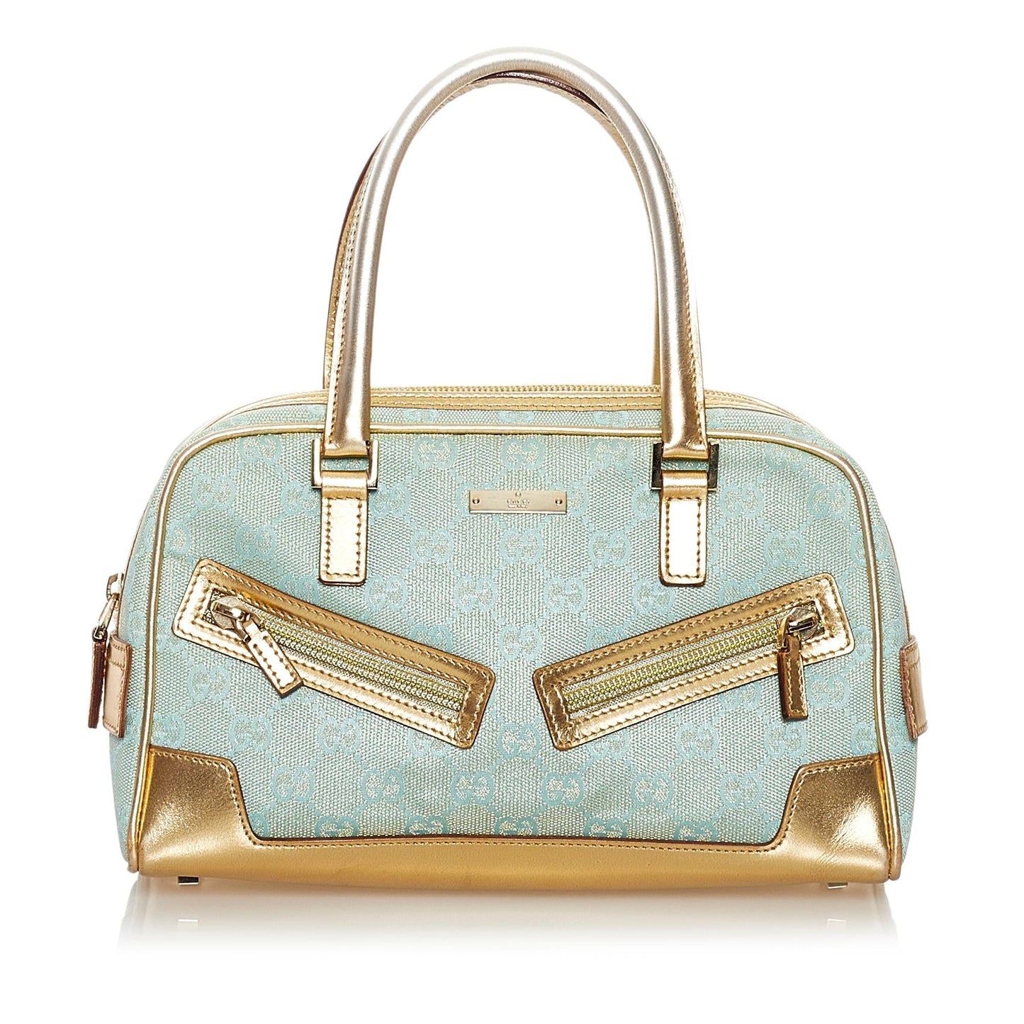 Gucci GG SHG Canvas Calf Blue Gold Satchel Bag