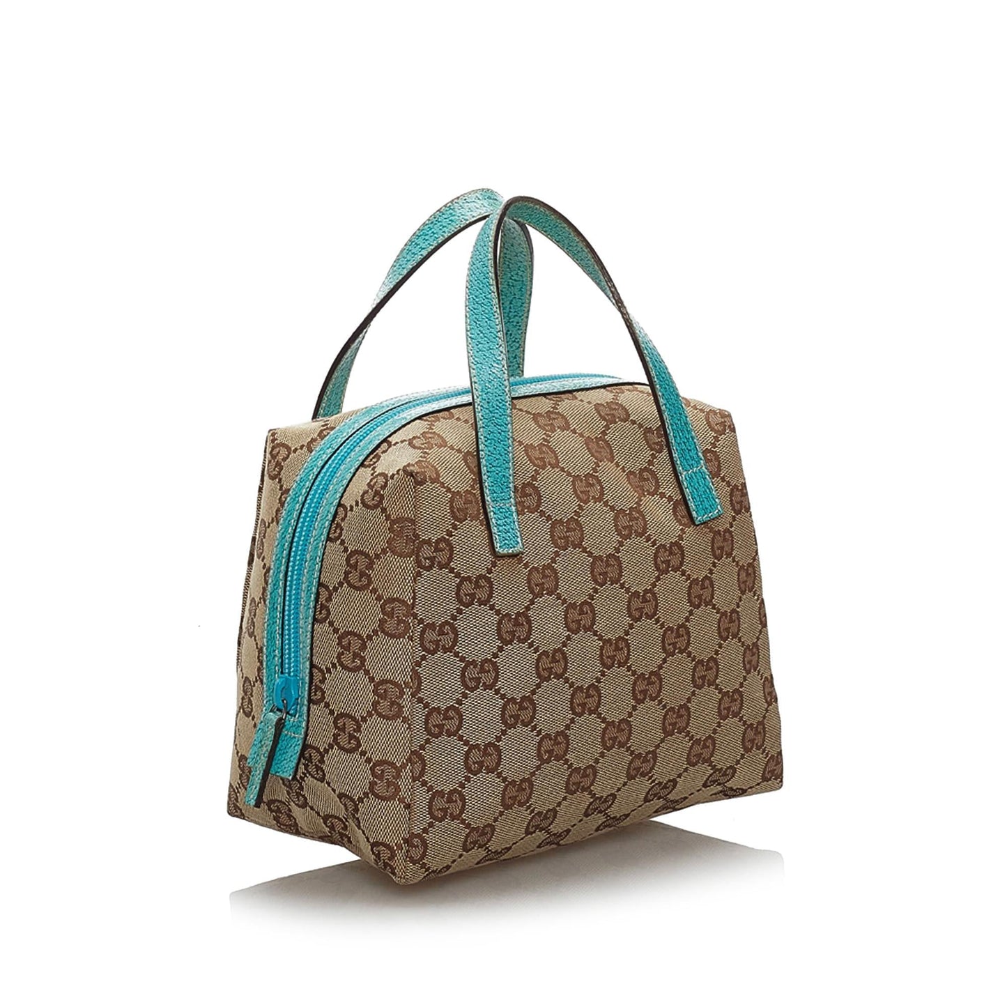 Gucci GG SHG Canvas Brown Blue Satchel Bag