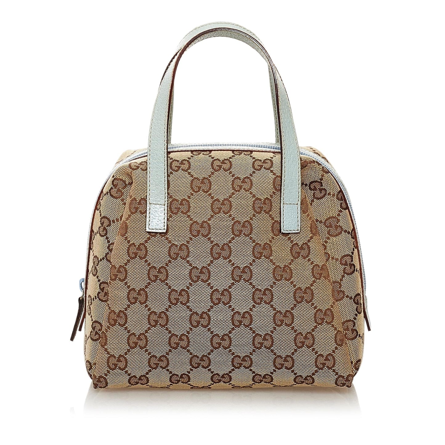 Gucci GG SHG Canvas Calf Brown Blue Satchel Bag 3