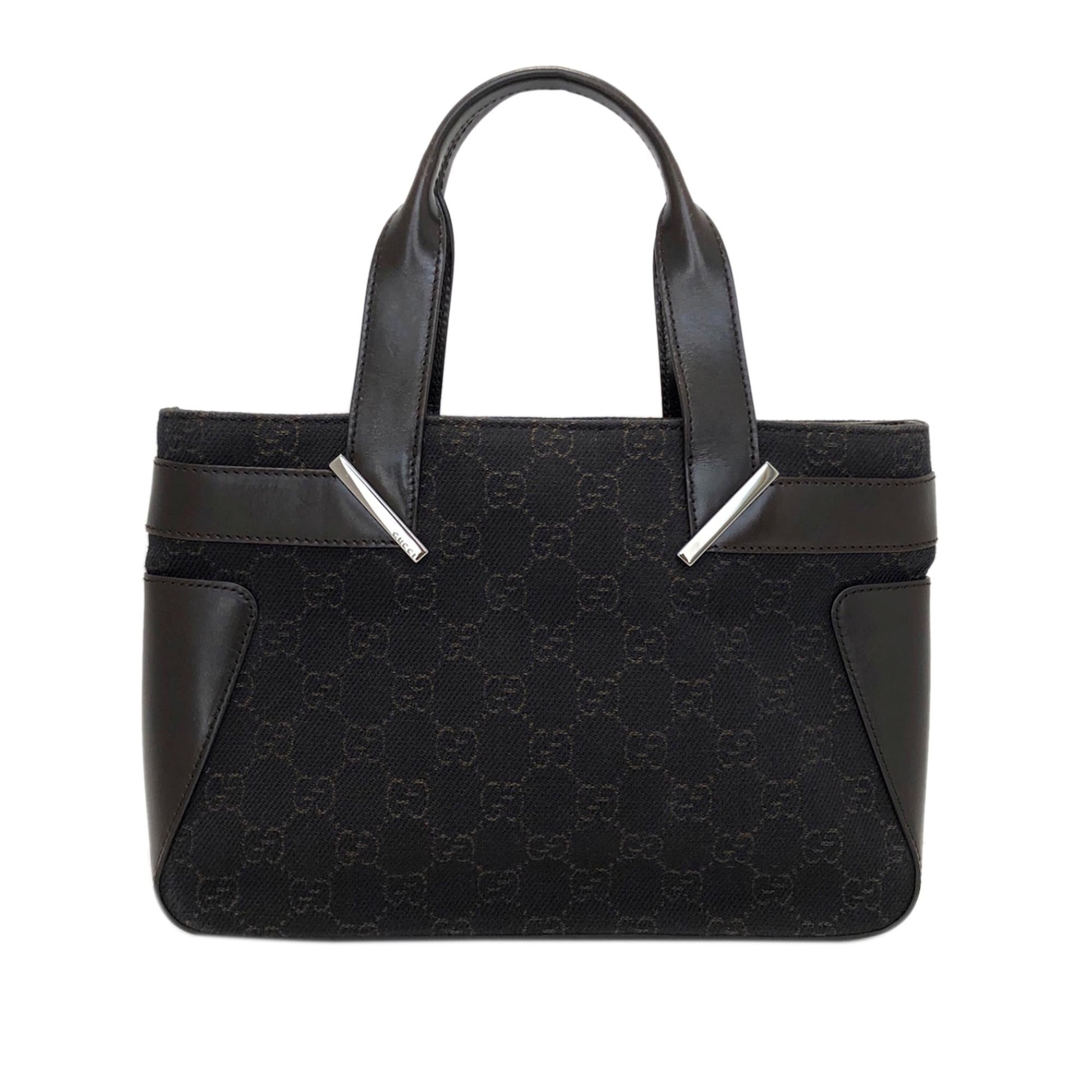Gucci GG SHG Canvas Calf Black Satchel Bag Handbag Shg