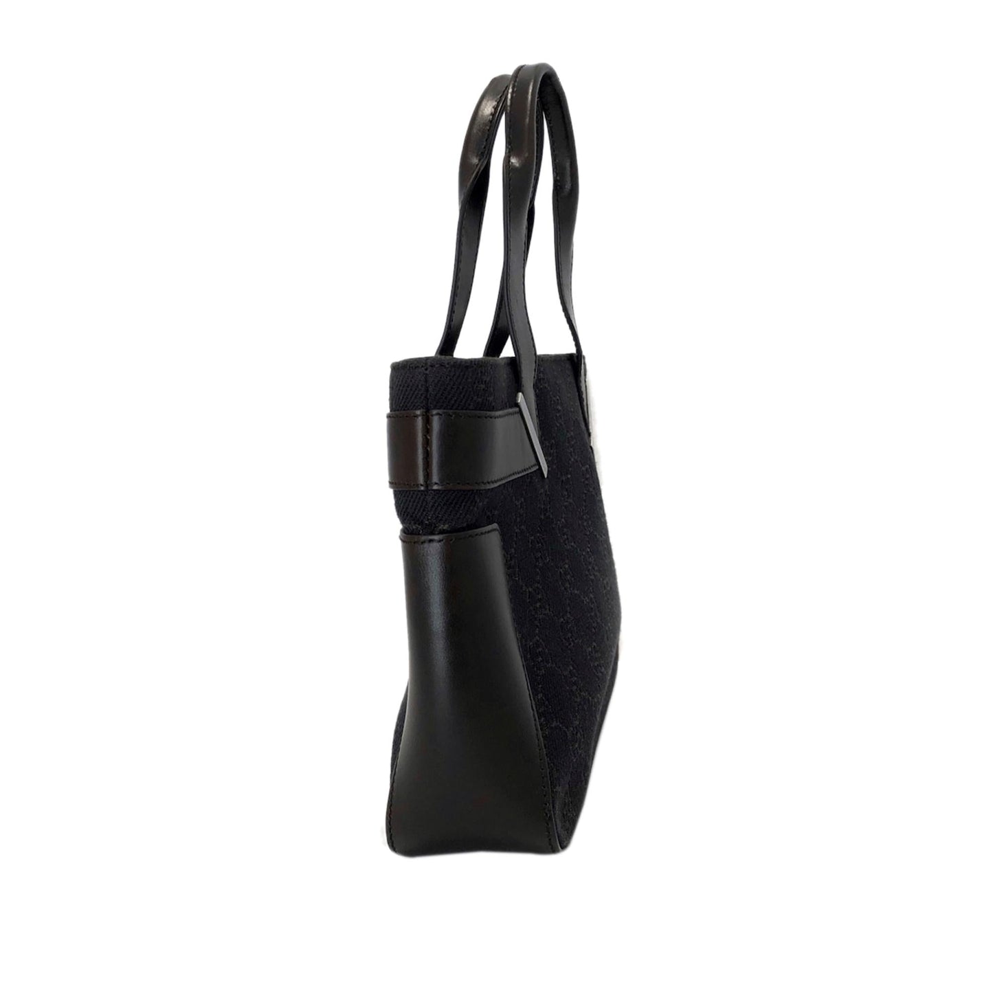 Gucci GG SHG Canvas Calf Black Satchel Bag Handbag Shg