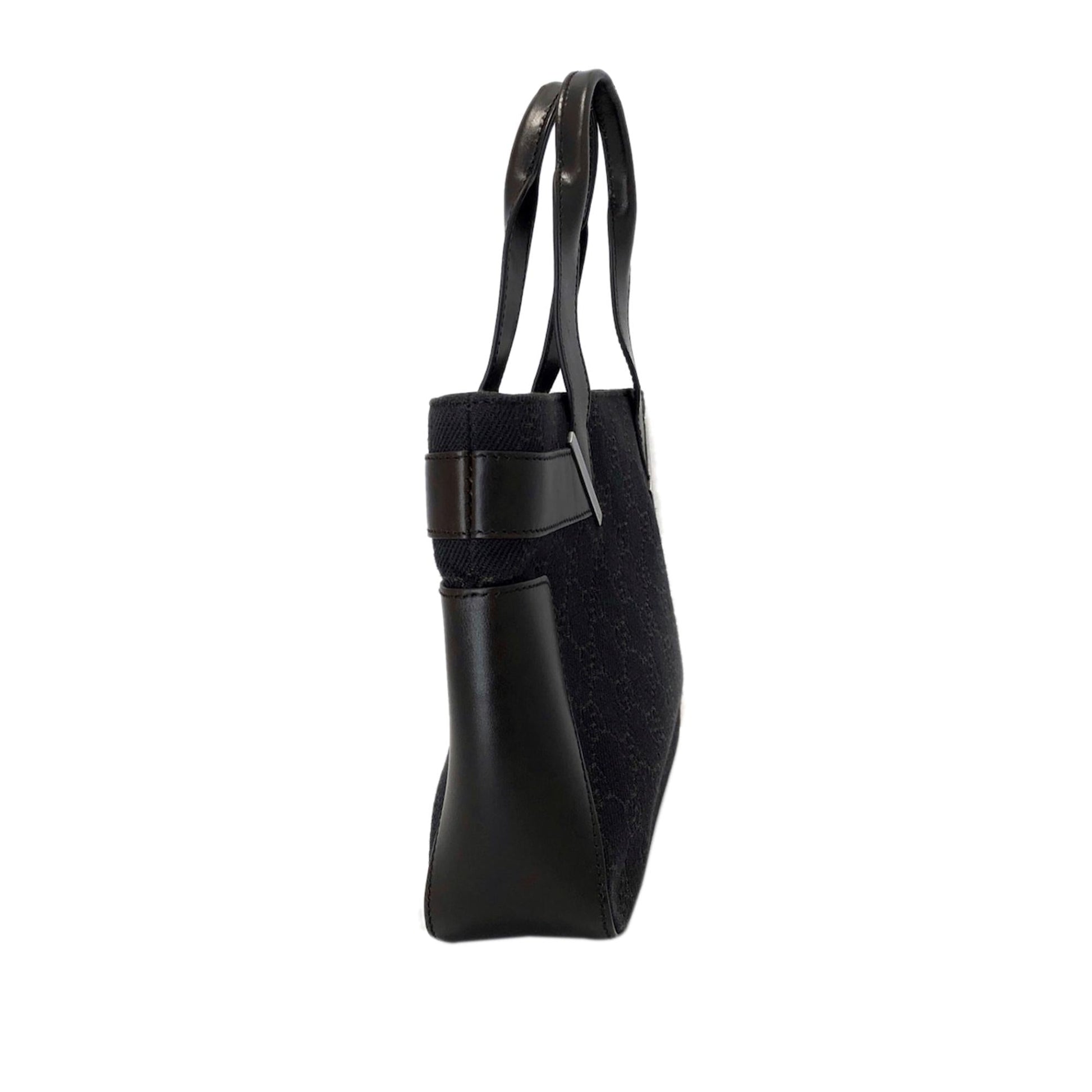 Gucci GG SHG Canvas Calf Black Satchel Bag Handbag Shg