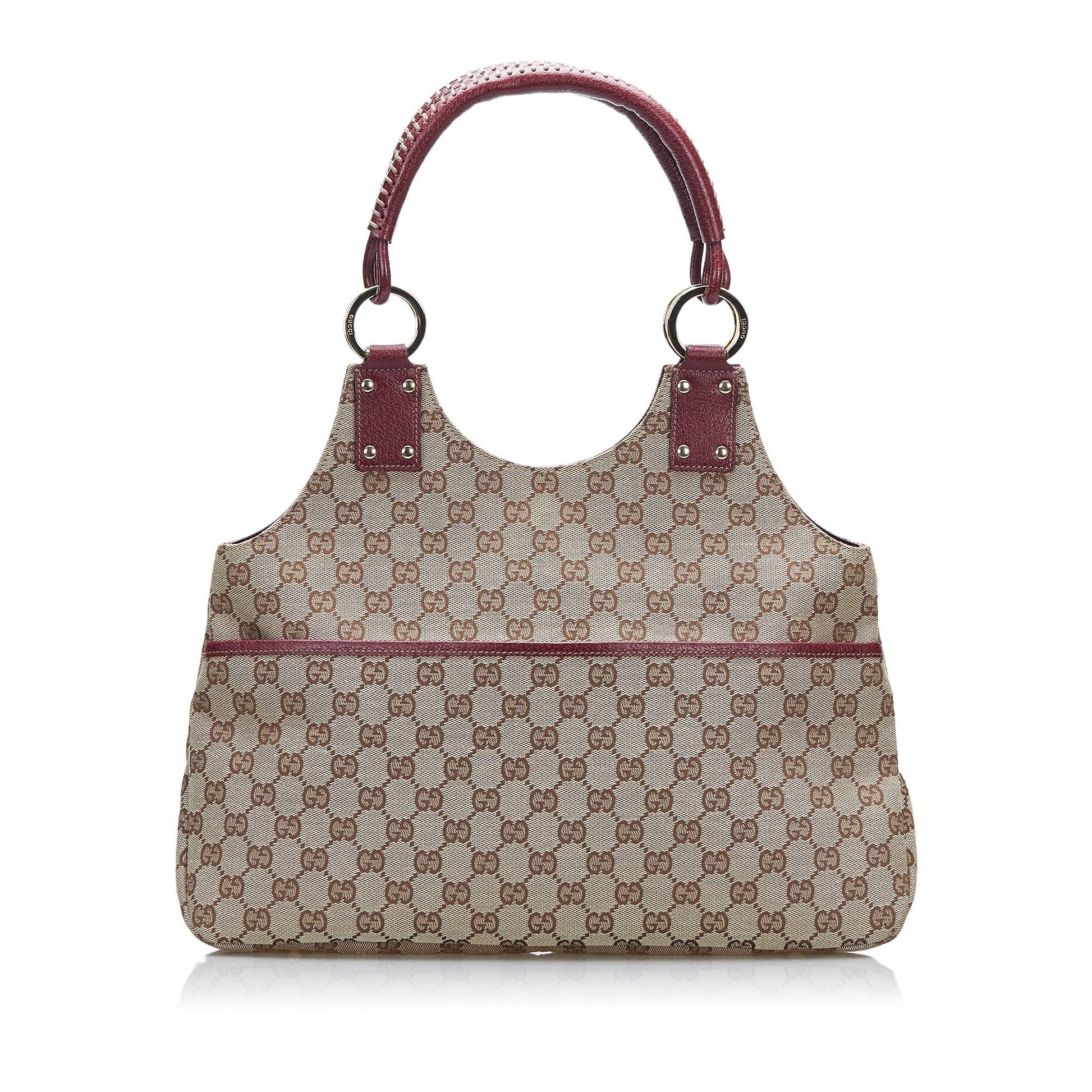 Gucci GG SHG-JyzxZr Canvas Calf Brown Red Satchel Bag