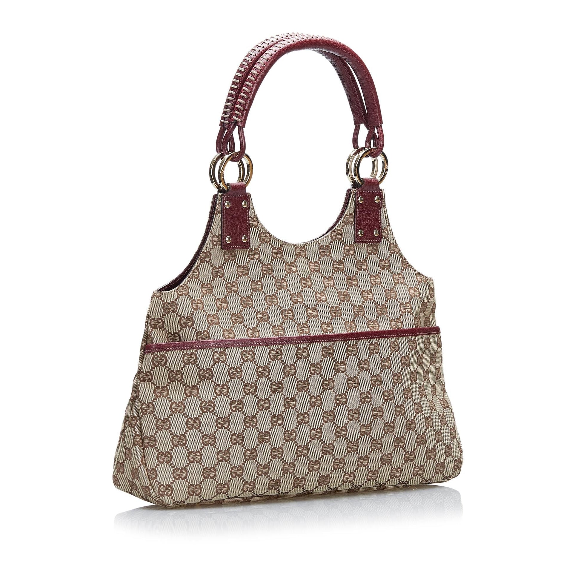 Gucci GG SHG-JyzxZr Canvas Calf Brown Red Satchel Bag