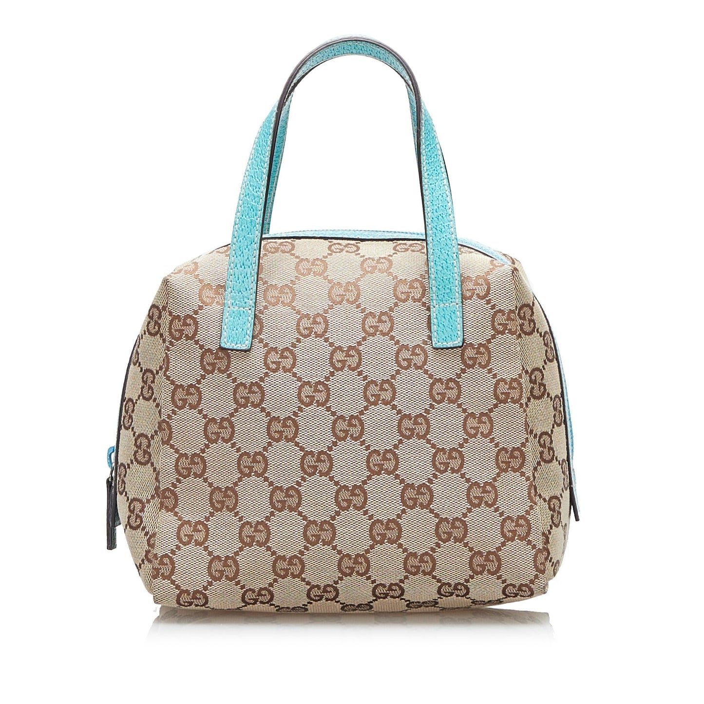 Gucci GG SHG-kxif11 Canvas Calf Brown Blue Satchel Bag