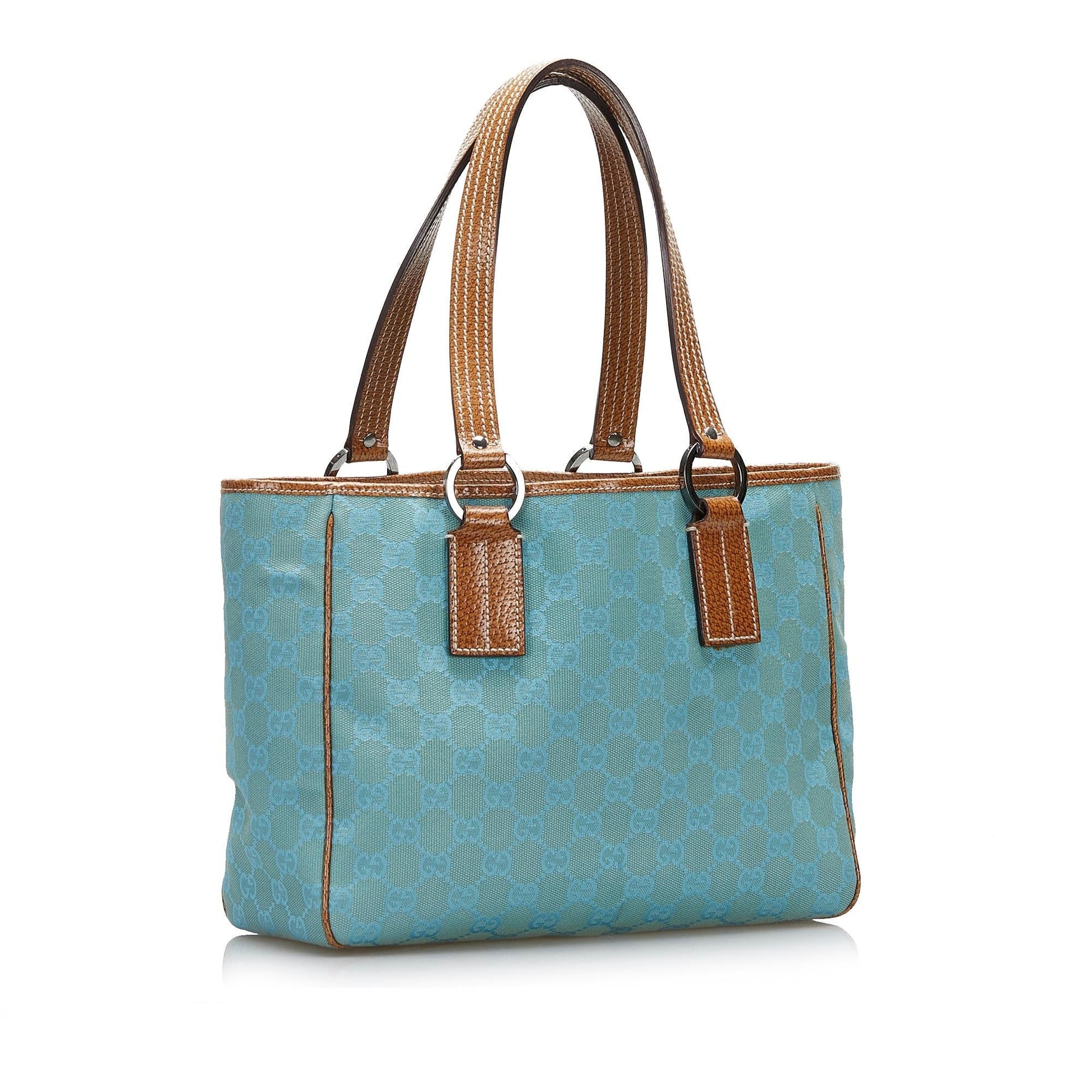 Gucci GG SHG-JCmL58 Canvas Calf Brown Blue Satchel Bag