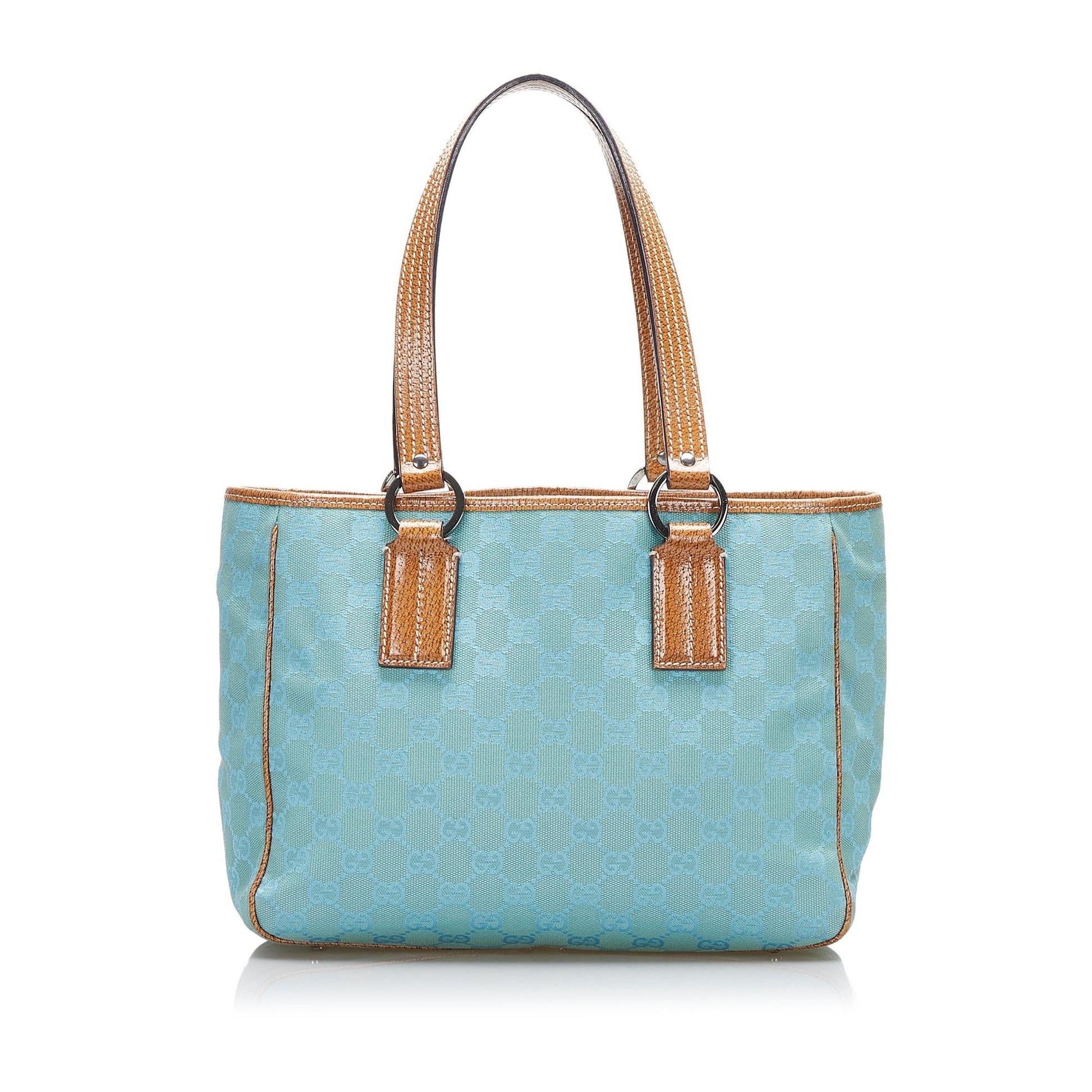 Gucci GG SHG-FpP08A Canvas Calf Brown Blue Satchel Bag