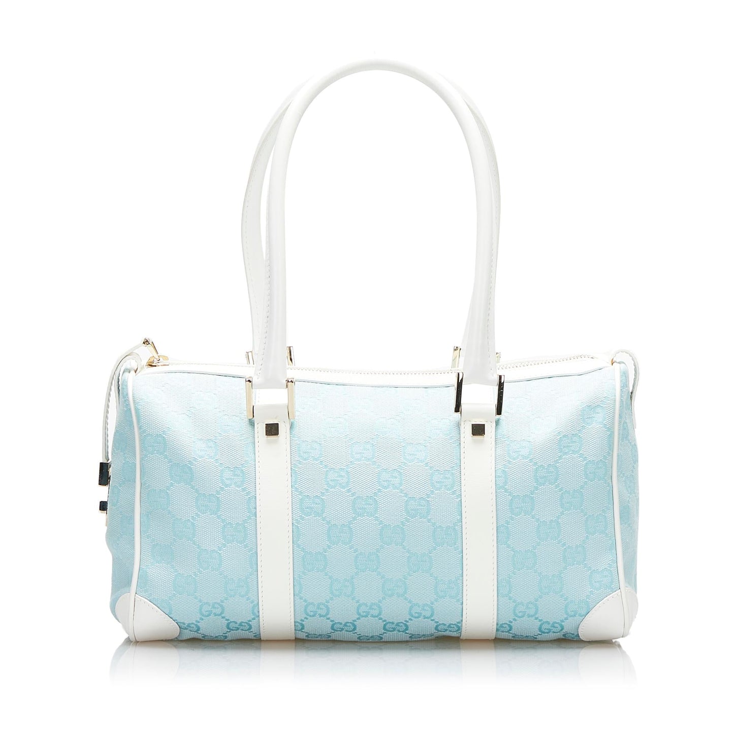 Gucci GG SHG-v8RxJI Canvas Calf White Blue Satchel Bag