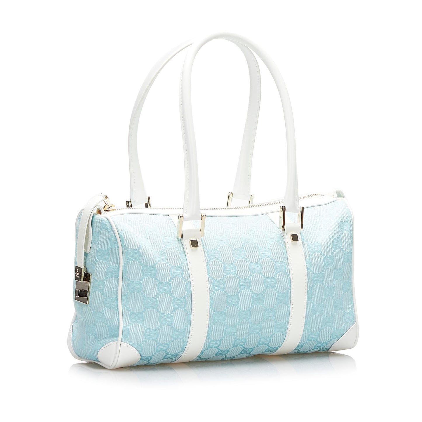 Gucci GG SHG-v8RxJI Canvas Calf White Blue Satchel Bag