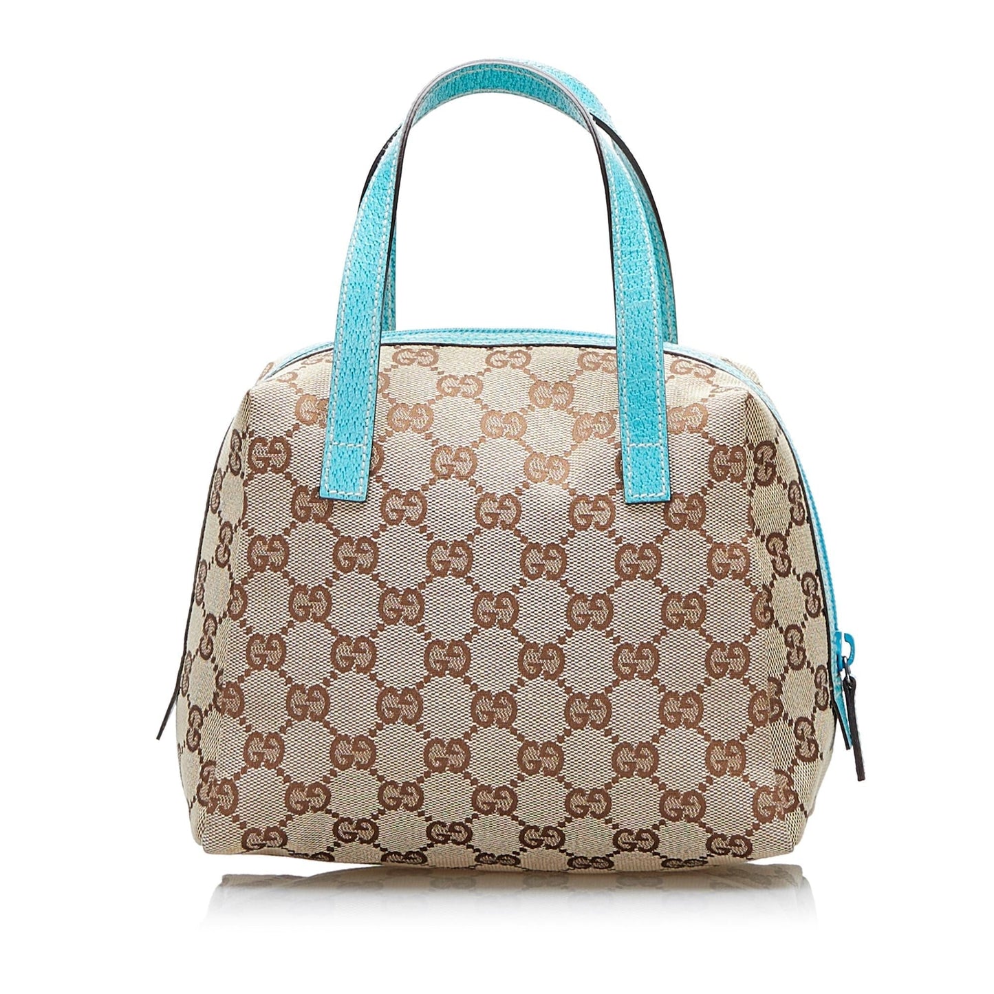 Gucci GG SHG-8R5f6e Canvas Calf Brown Blue Satchel Bag