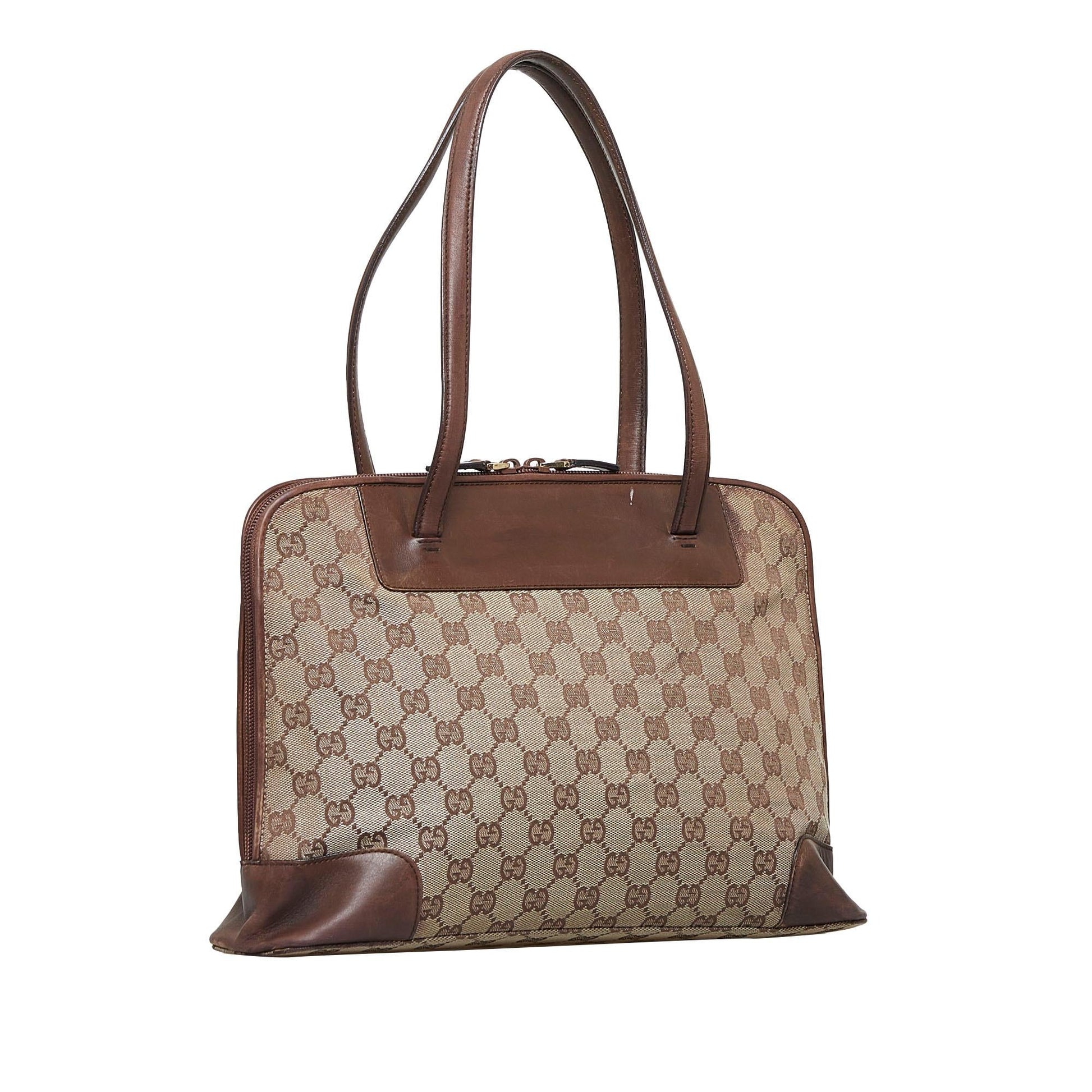 Gucci GG SHG-XM1m6e Canvas Calf Brown Satchel Bag