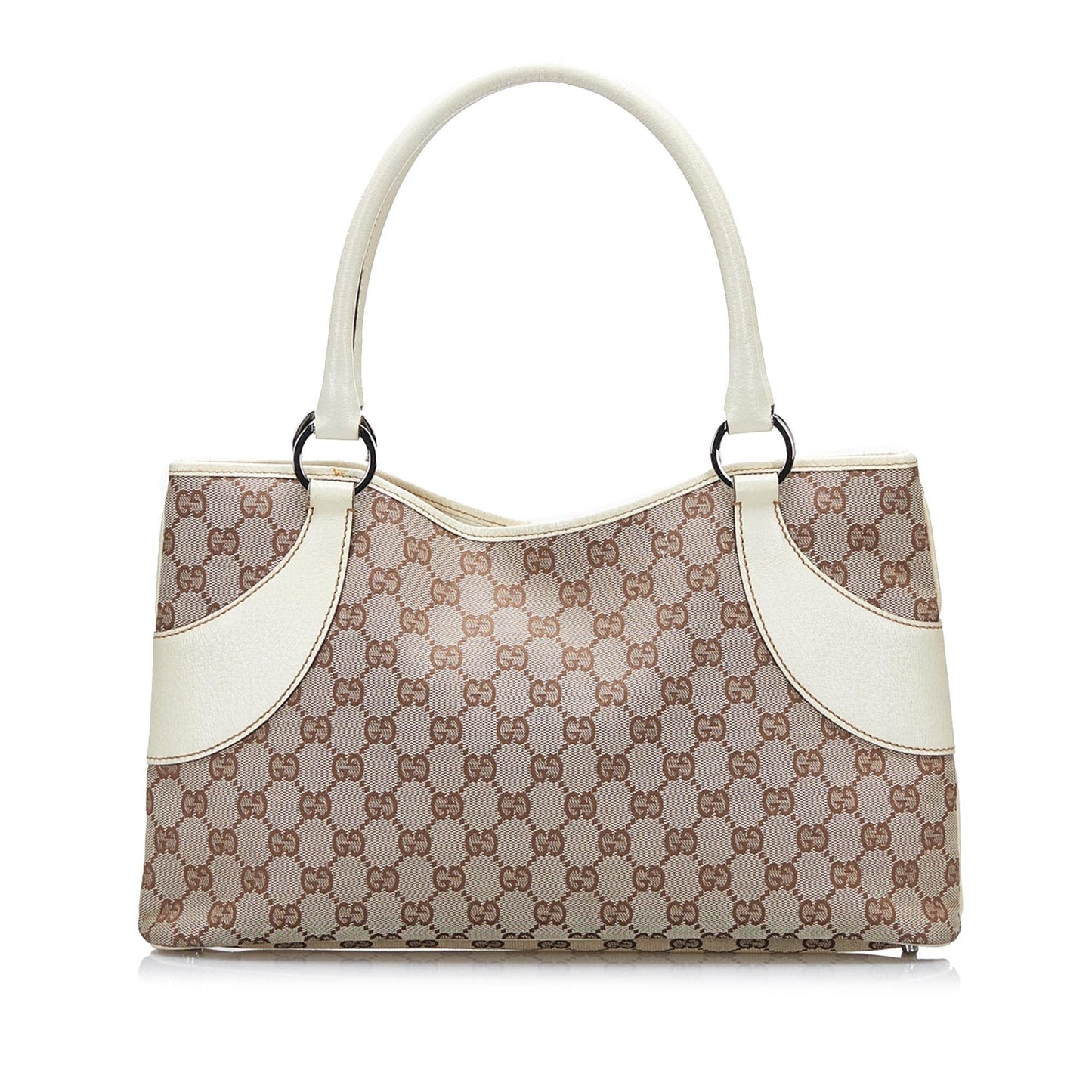 Gucci GG SHG-ZOn2d3 Canvas Calf White Brown Satchel Bag