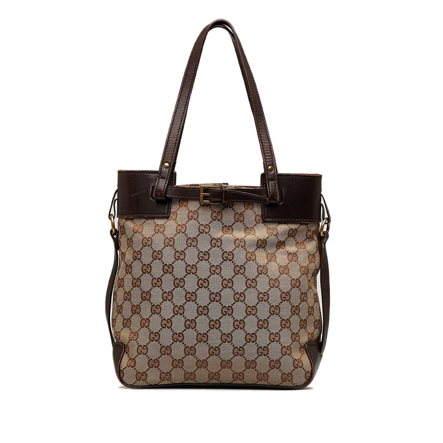 Gucci GG SHG-X003AZ Canvas Calf Black Brown Satchel Bag