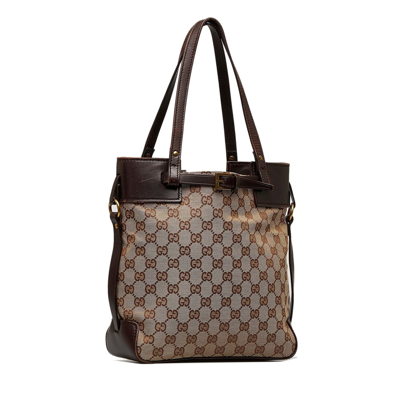 Gucci GG SHG-X003AZ Canvas Calf Black Brown Satchel Bag