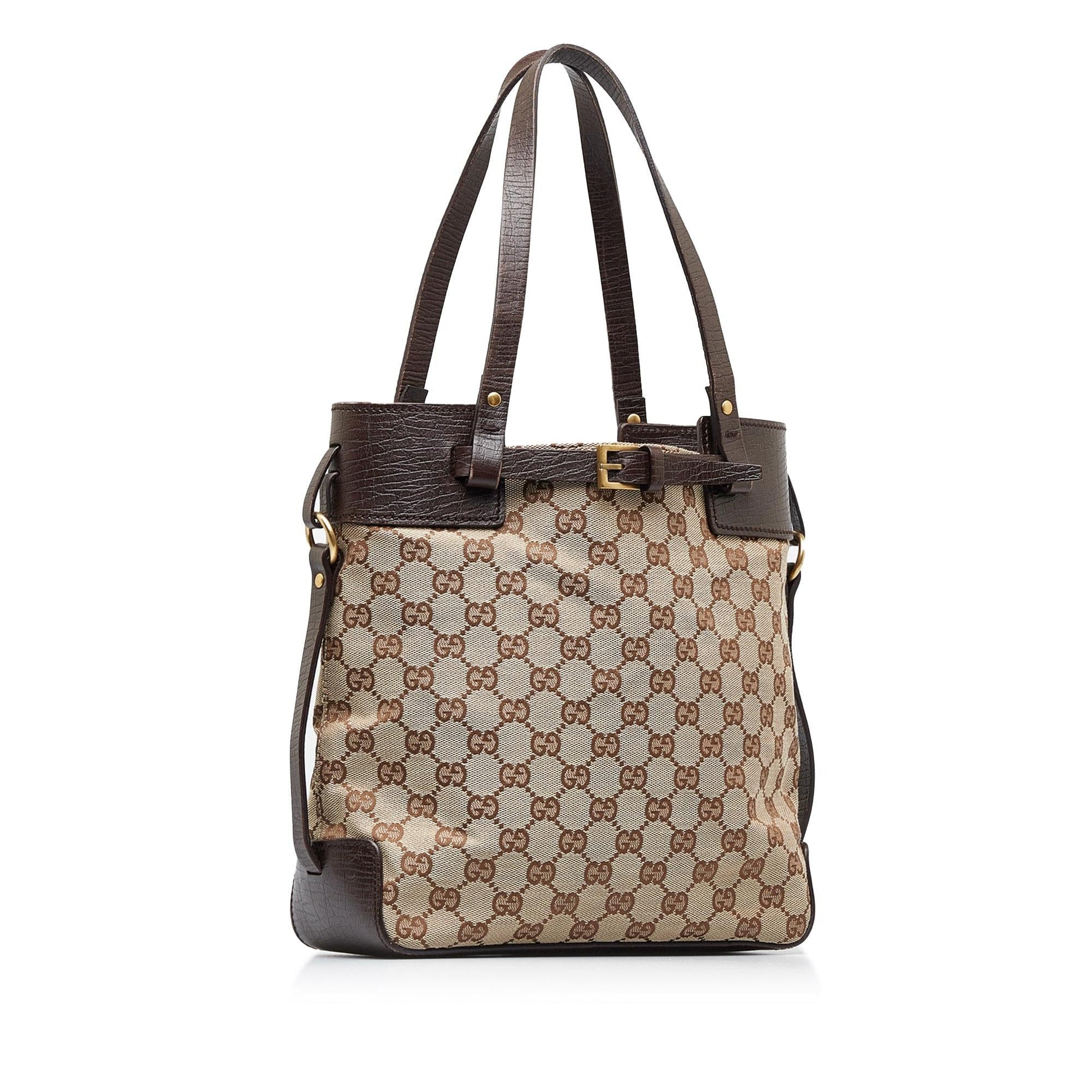 Gucci GG SHG-1UdsKi Canvas Calf Brown Satchel Bag