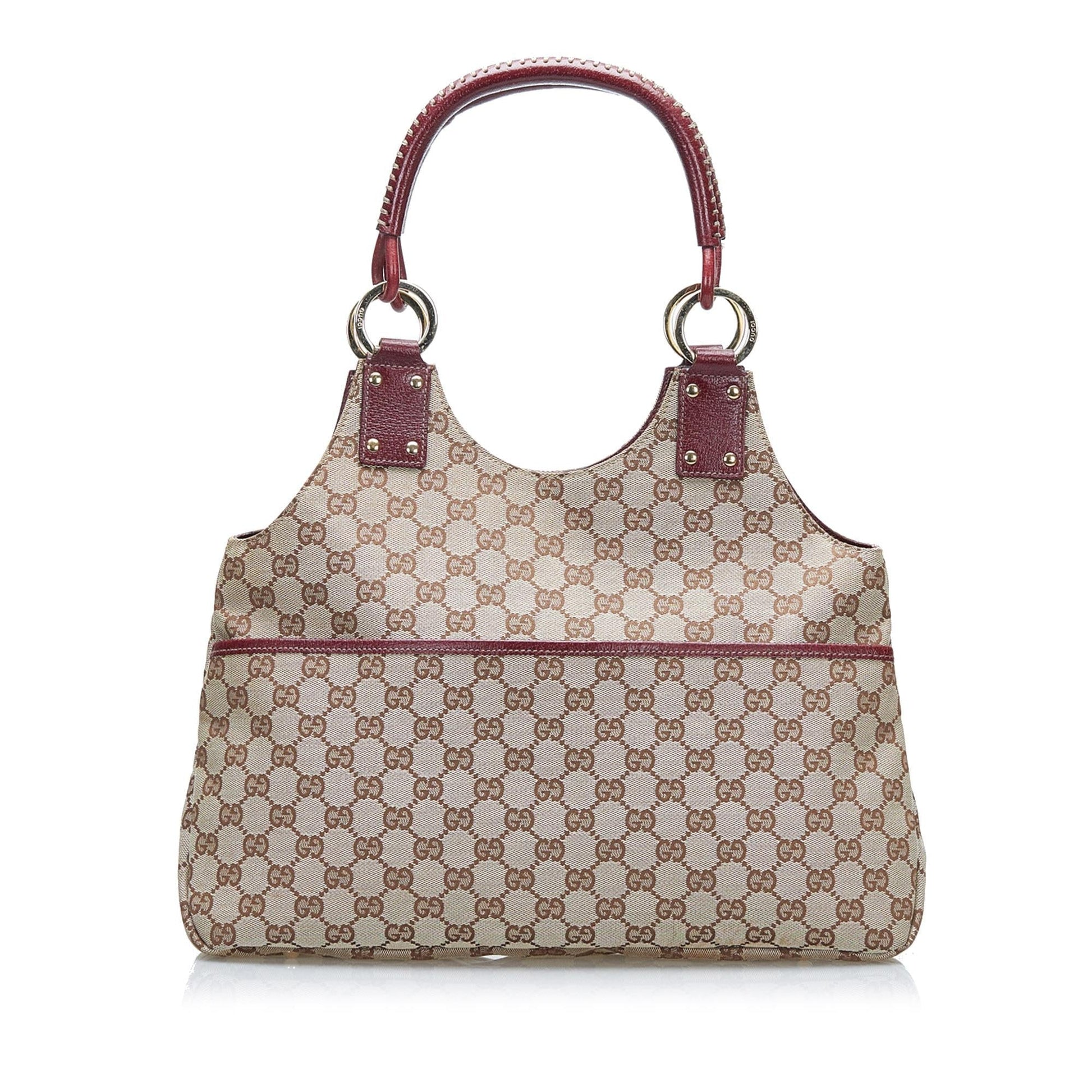 Gucci GG SHG-z4RIcc Canvas Calf Brown Red Satchel Bag