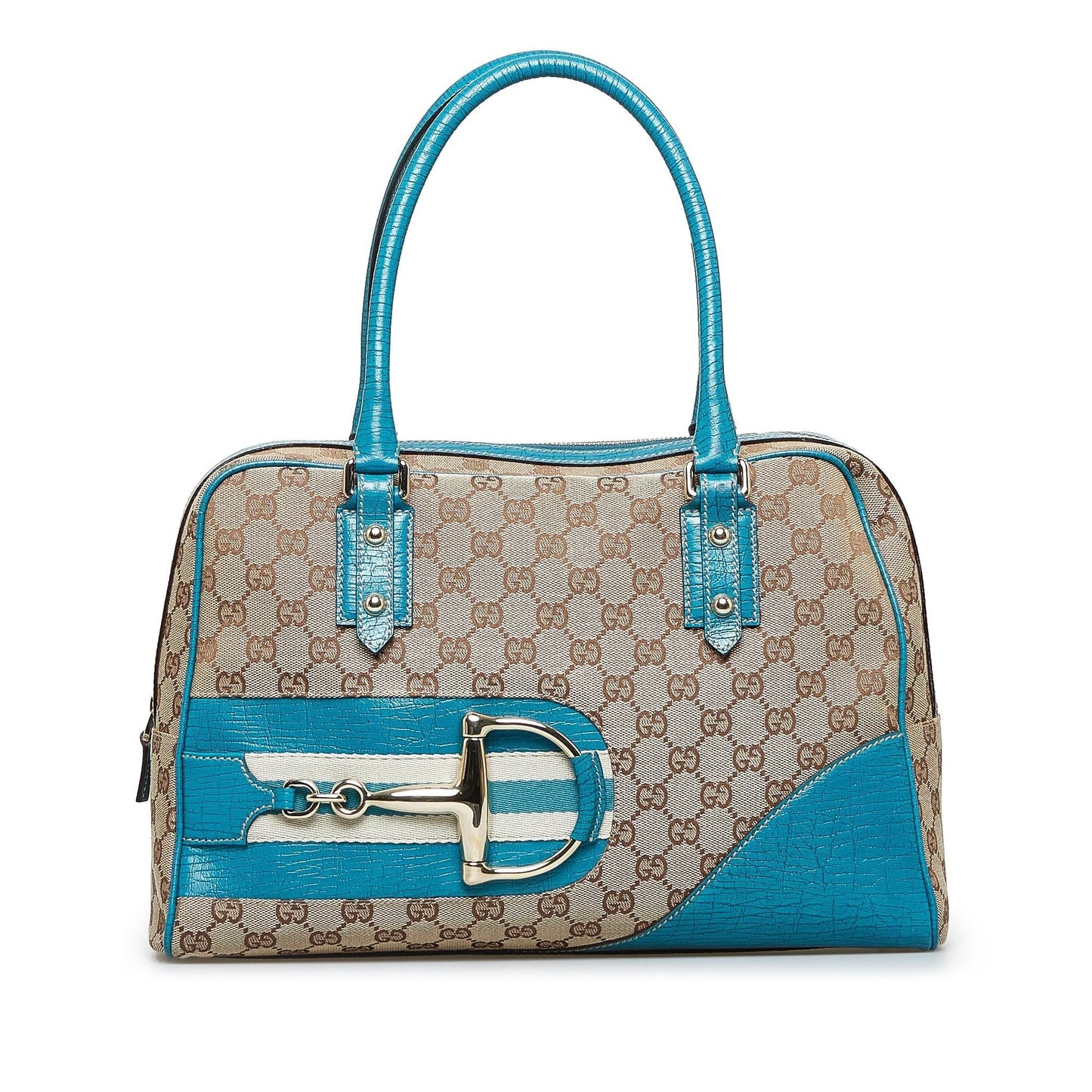 Gucci GG Hasler SHG-0vFtKP Canvas Calf Brown Blue Satchel Bag