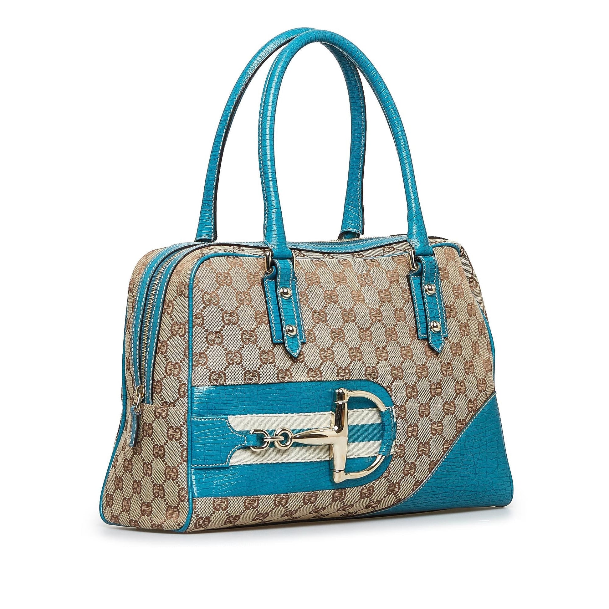 Gucci GG Hasler SHG-0vFtKP Canvas Calf Brown Blue Satchel Bag