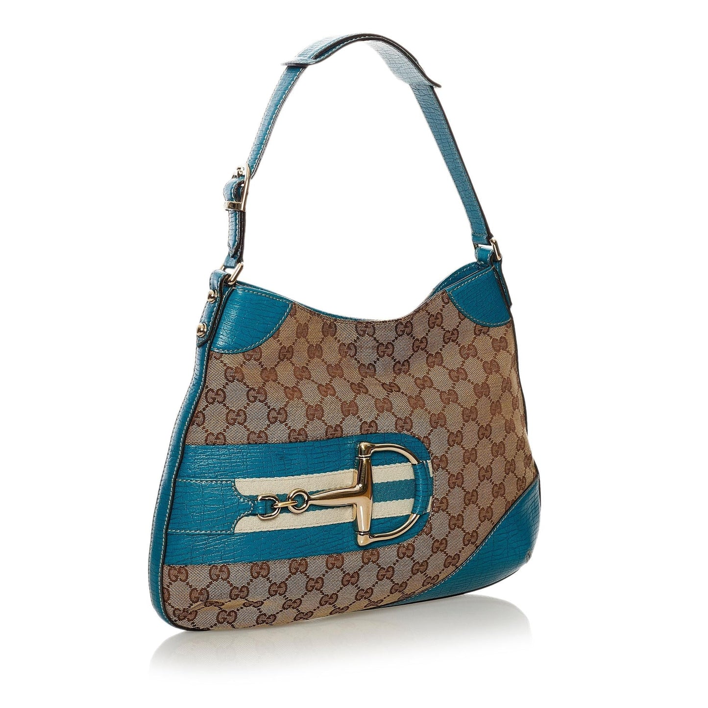 Gucci GG Hasler Horsebit SHG Canvas Brown Blue Shoulder Bag