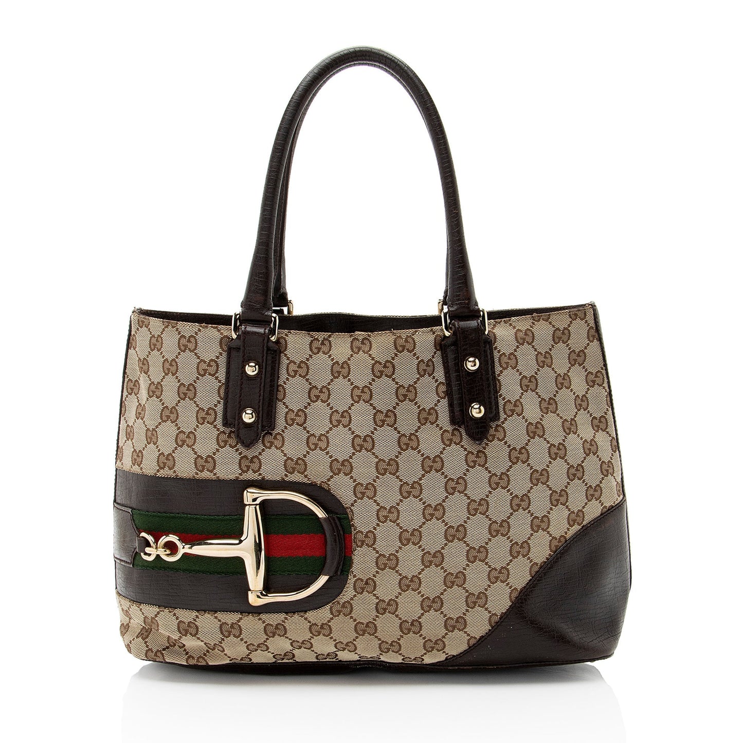 Gucci GG Hasler Leather Canvas Nylon Brown Tote Bag