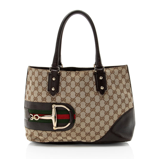 Gucci GG Hasler Leather Canvas Nylon Brown Tote Bag