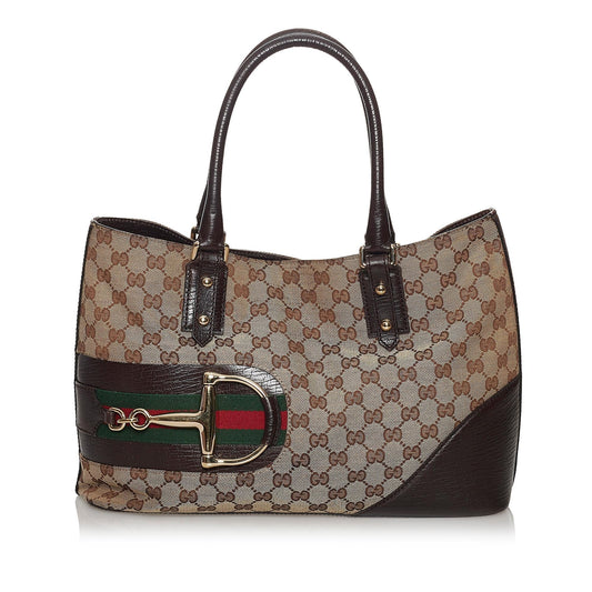Gucci GG Hasler SHG Canvas Calf Black Brown Tote Bag