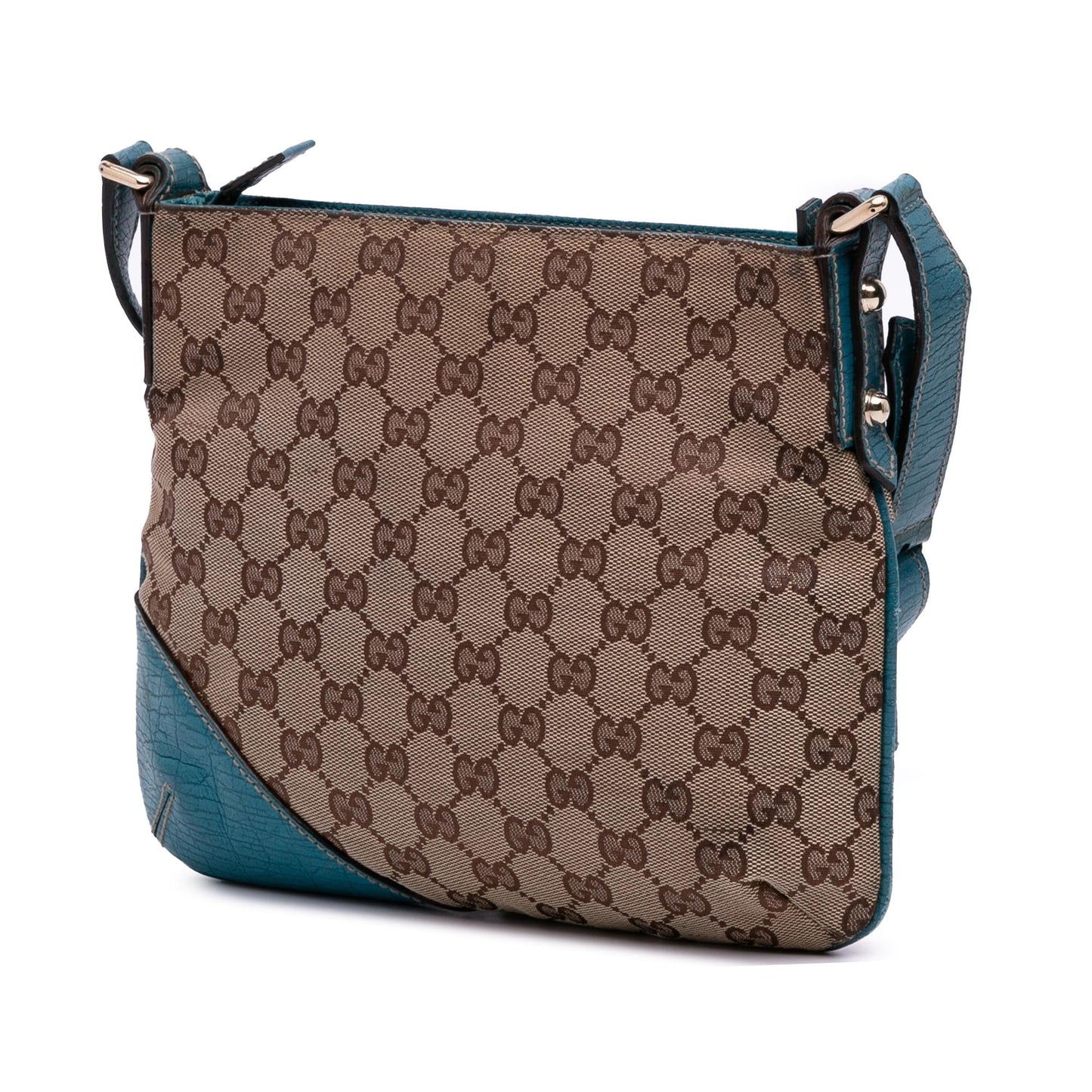 Gucci GG Hasler Web Canvas Calf Brown Blue Crossbody Bag