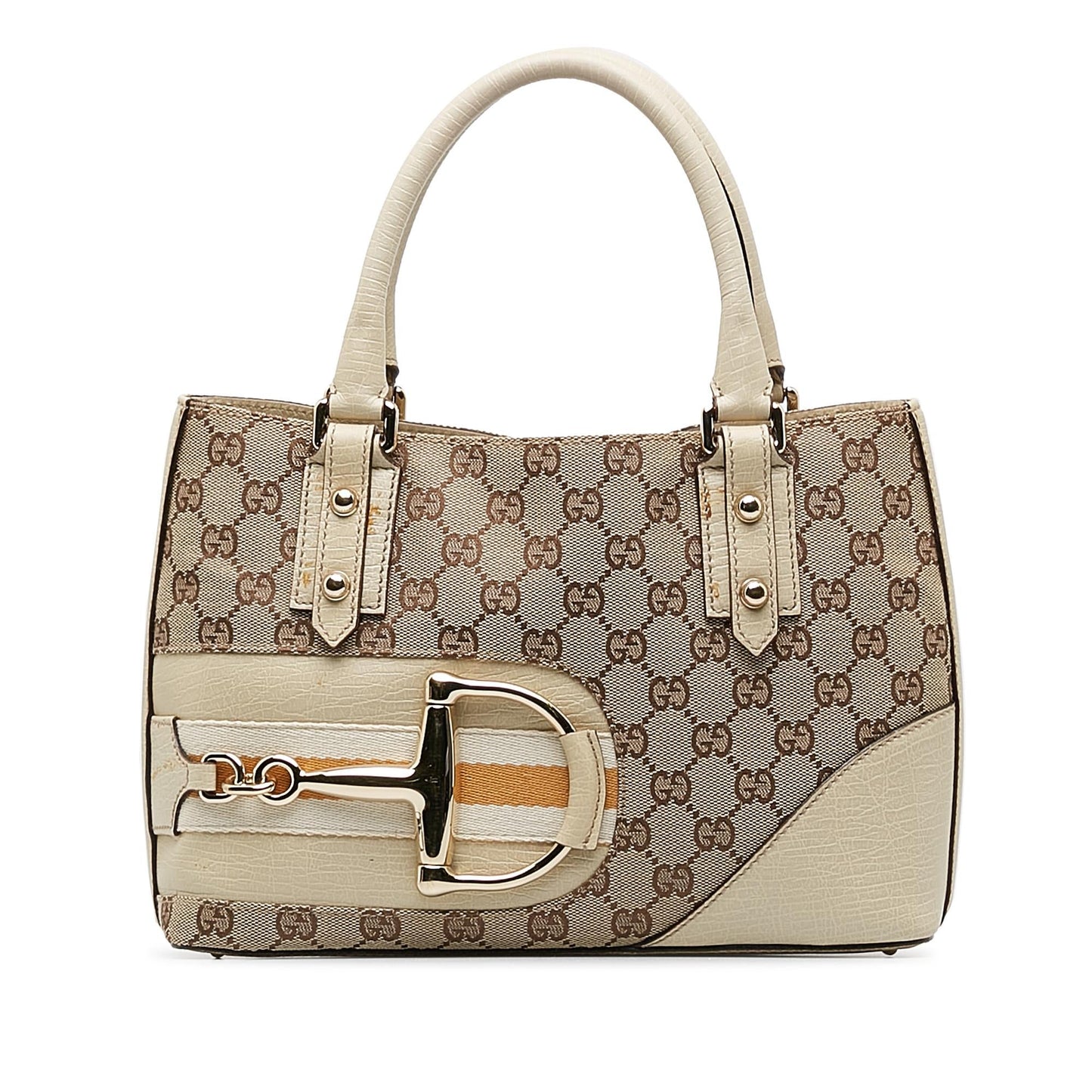 Gucci GG Hasler Web SHG-gXgbJg Canvas Calf White Brown Shoulder Bag