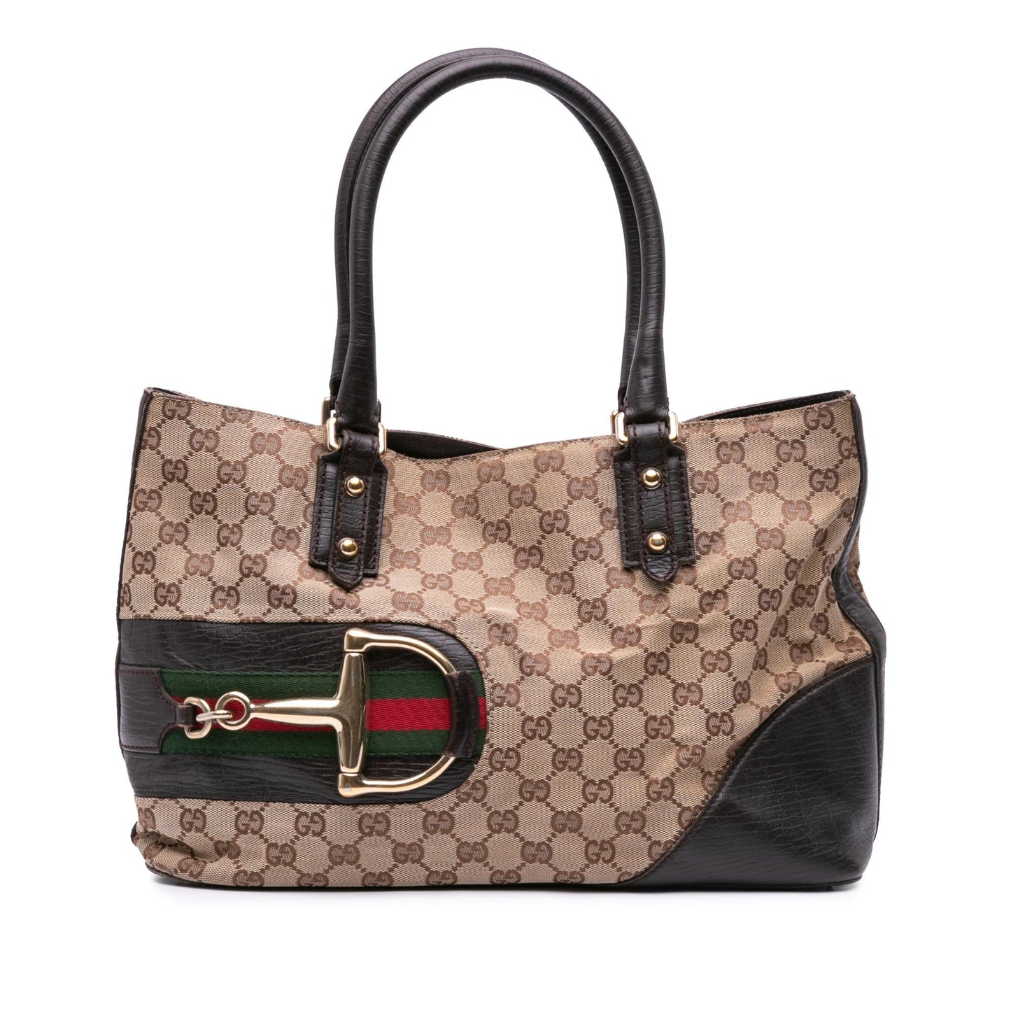 Gucci GG Hasler Web Canvas Brown Tote Bag