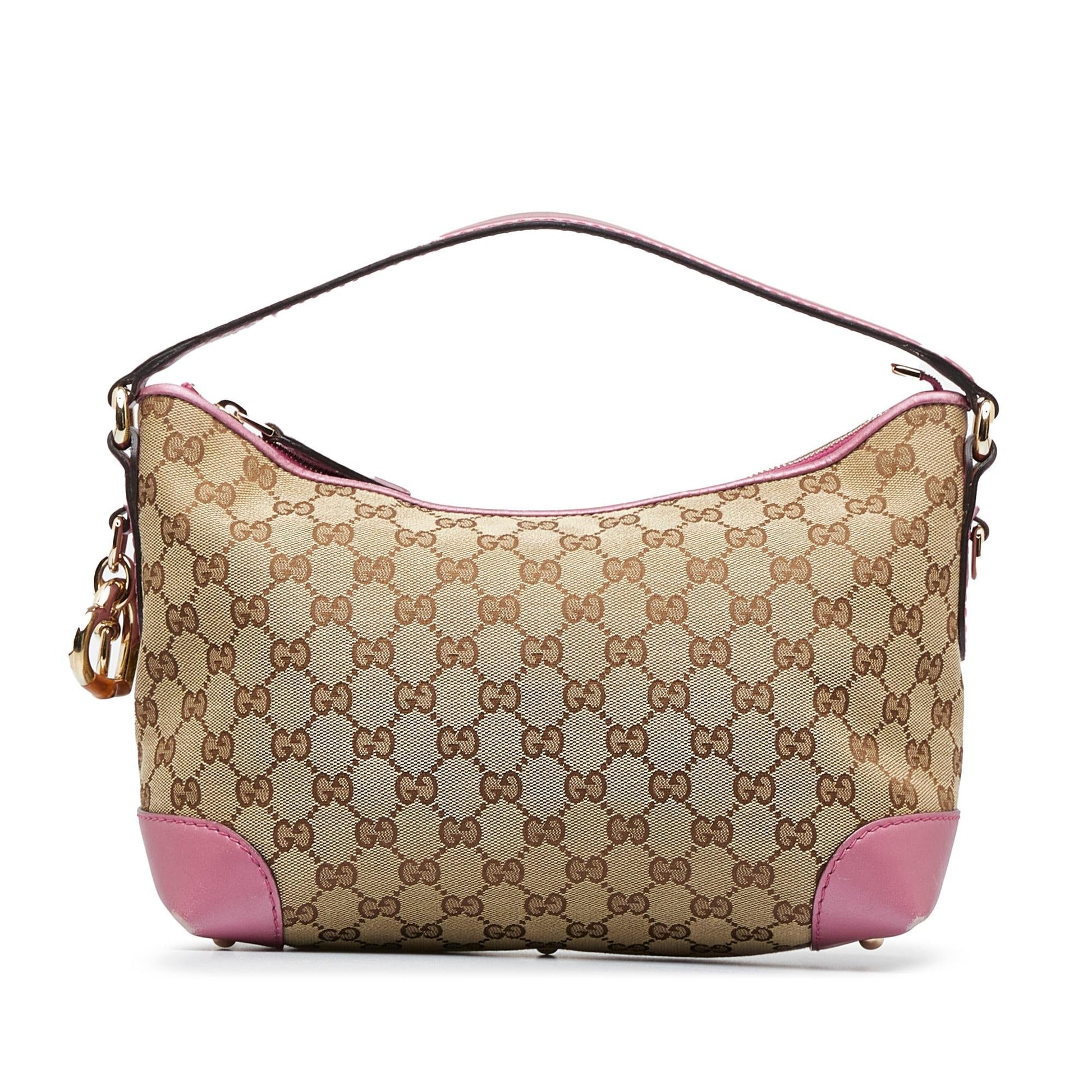 Gucci GG Heart Bit SHG-6OMg8o Canvas Calf Brown Pink Satchel Bag
