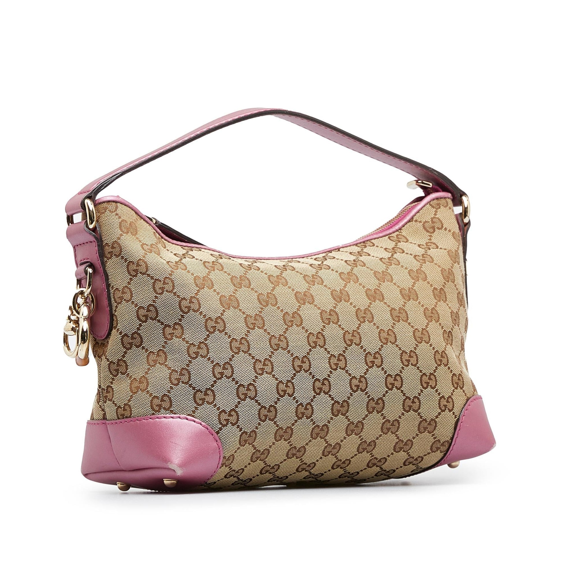 Gucci GG Heart Bit SHG-6OMg8o Canvas Calf Brown Pink Satchel Bag
