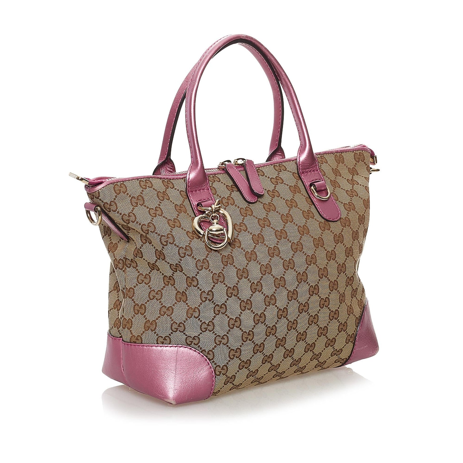 Gucci GG Heart Bit SHG Canvas Brown Pink Satchel Bag
